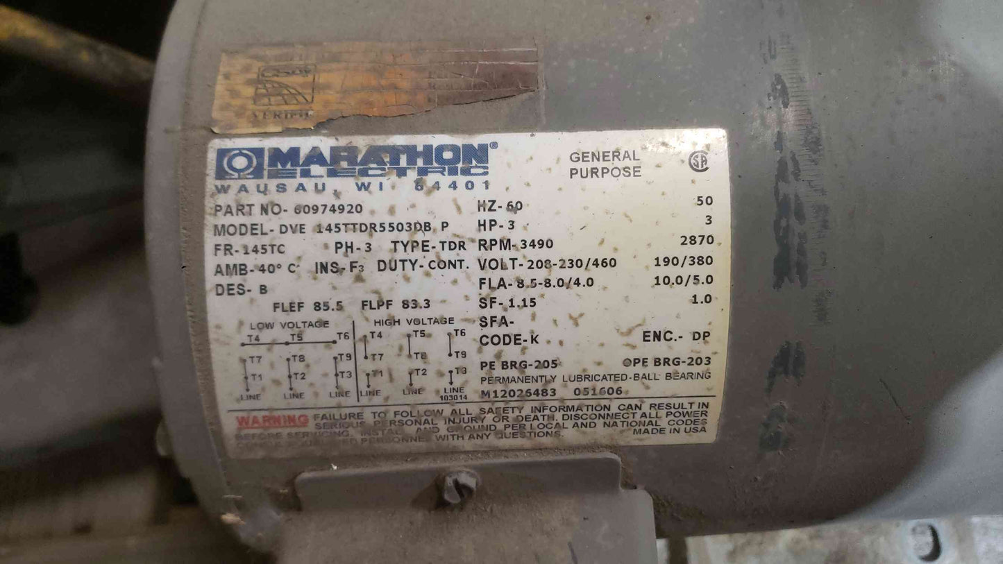 Marathon 3HP 208-230/460 3PH Motor & Pump DVE 145TTDR5503DB P (SKU: 111915)