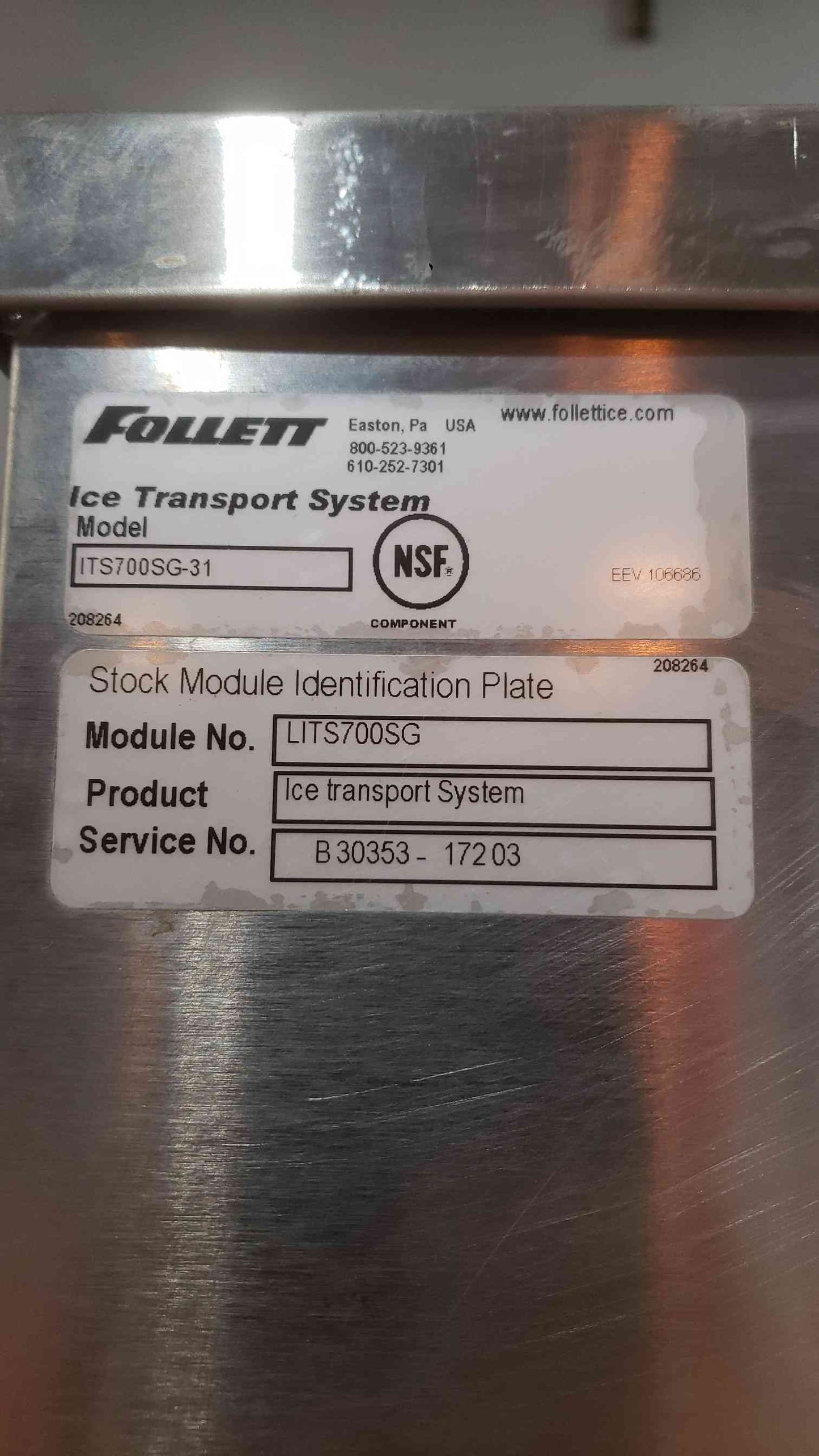 Follett ITS700SG-31 Ice Transport System - 652lb Storage Bin w/ Gravity Feed (SKU: 111936)