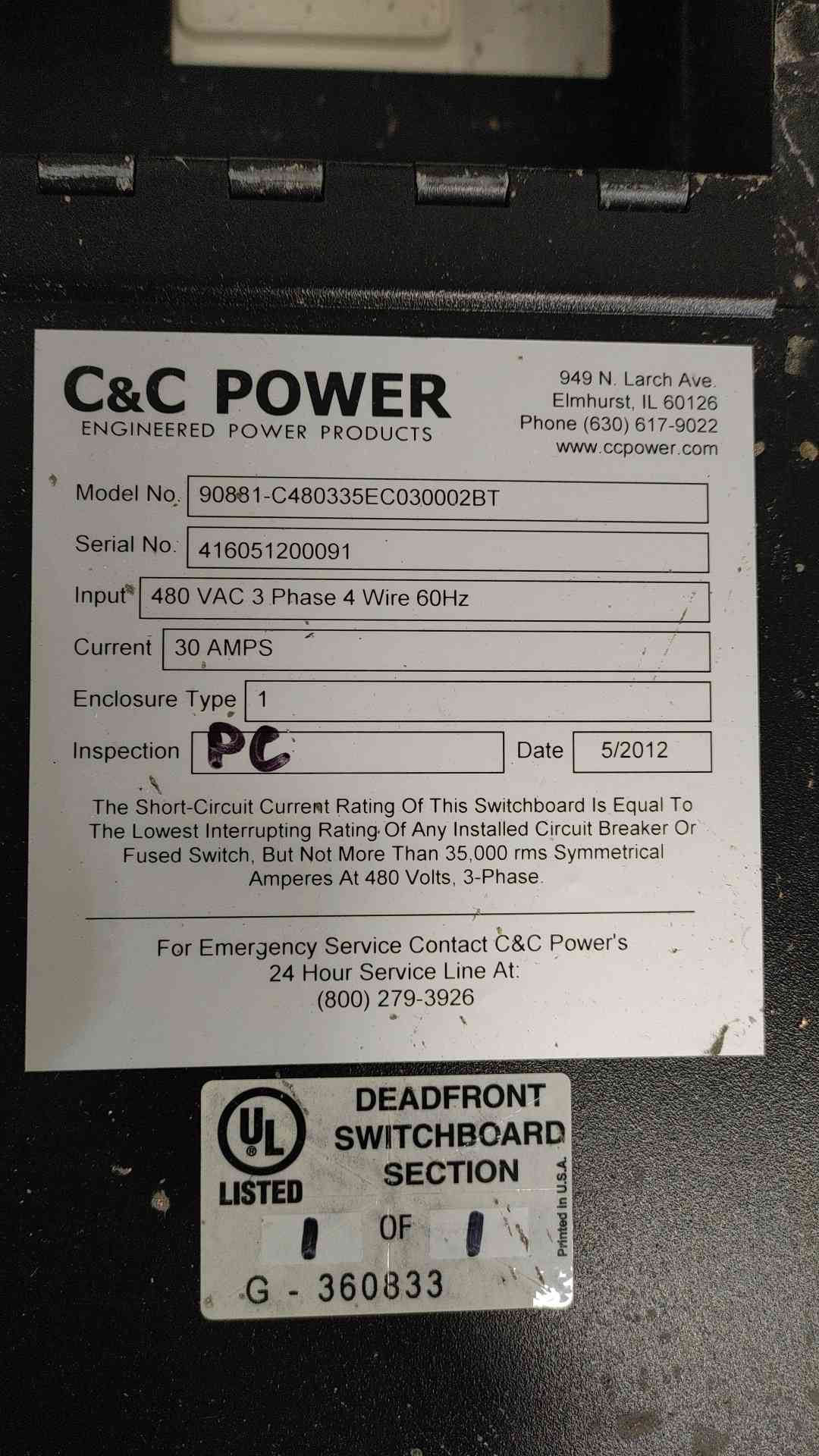 C&C Power 300A 480V 3PH Maintenance Bypass MBP w/ Kirk Key Interlocks(SKU: 112037)