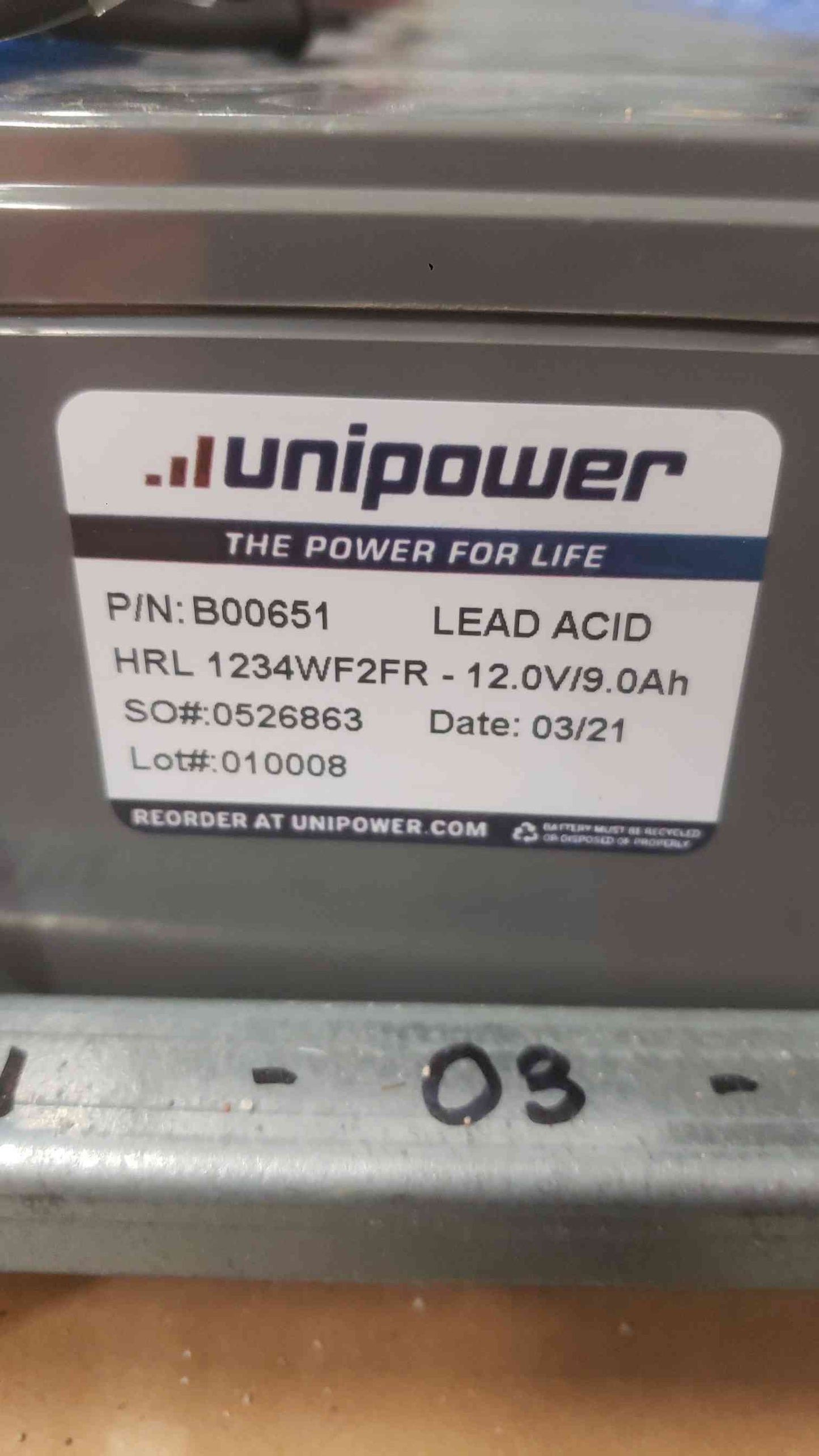 Unipower 12V 9AH Lead Acid Battery HRL 1234WF2FR (SKU: 112038)