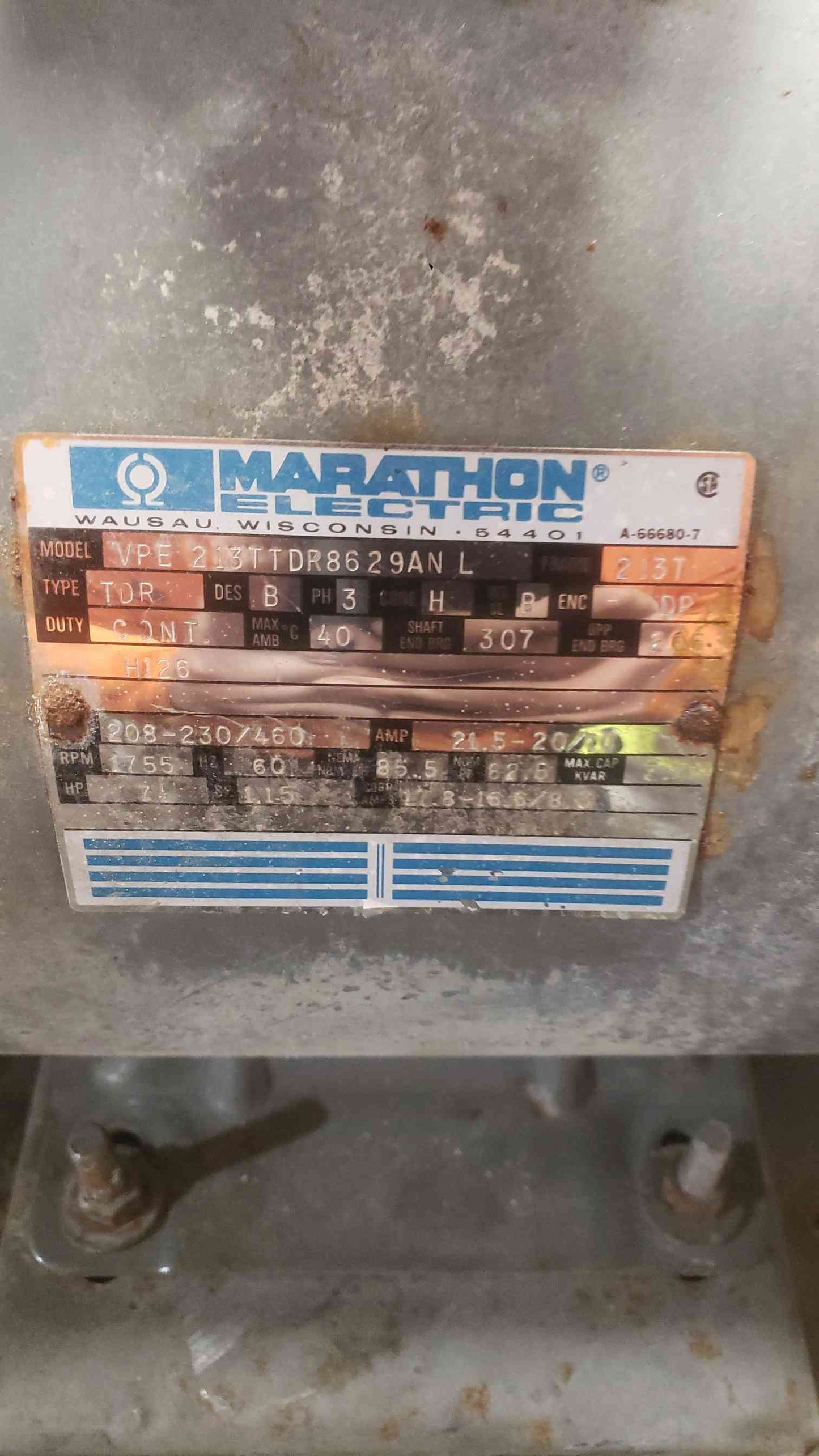 Marathon Electric 7.5HP 3PH 208-230/460 Motor VPE 213TTDR8629AN L (SKU: 112088)