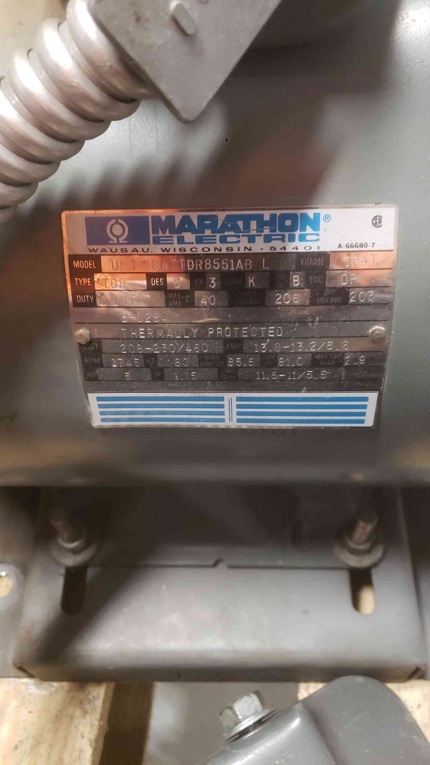 Marathon Electric 5HP 208-230/460 3PH Motor UPJ 184TTDR8551AB L (SKU: 112090)