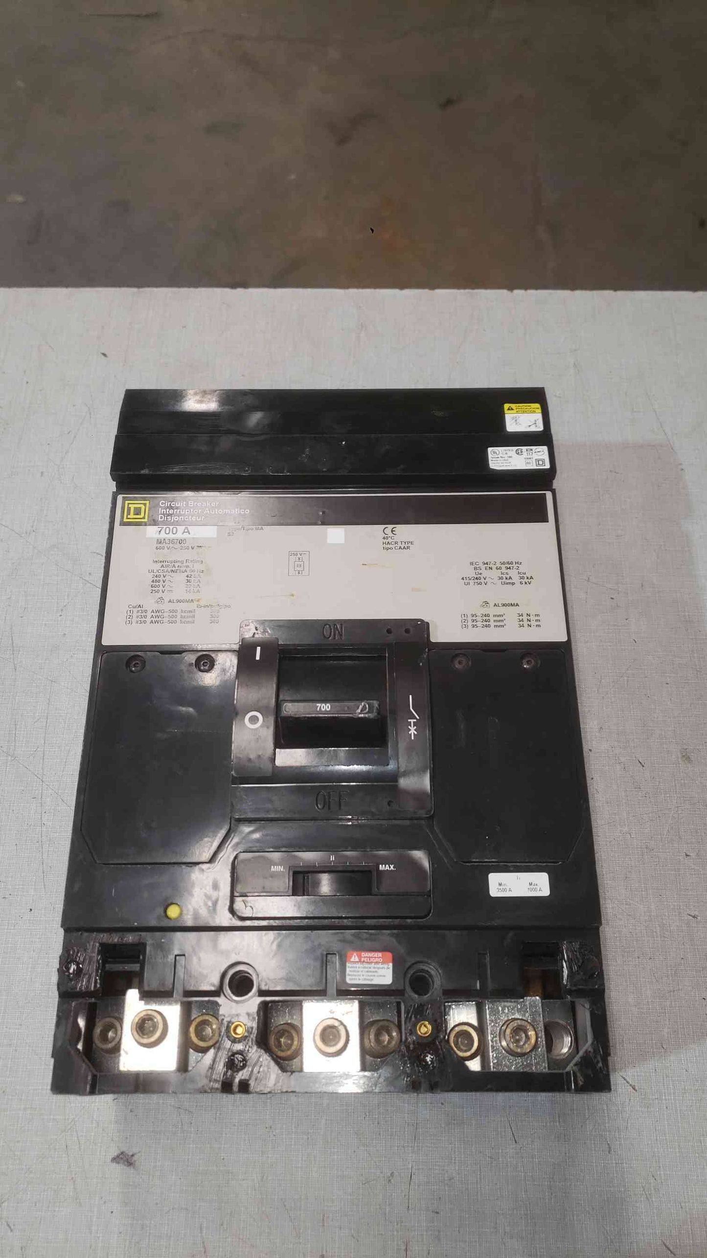 Square D 700A 600V 3 Pole I-Line Breaker MA36700 Lug to Bus (SKU: 112158)