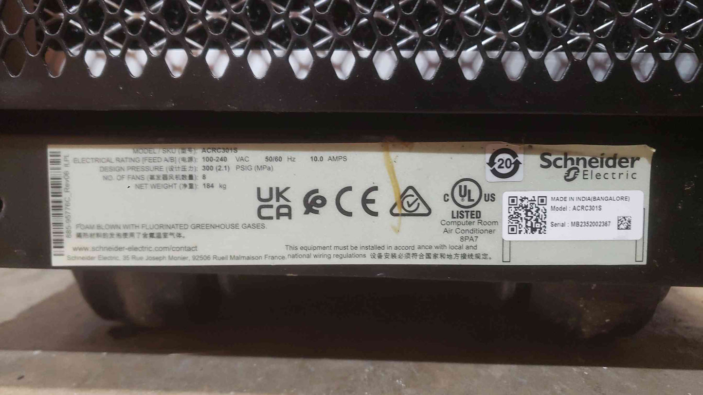 APC Schneider ACRC301S 100-240VAC Chilled Water InRow Cooling Unit 2023 (SKU: 112217)