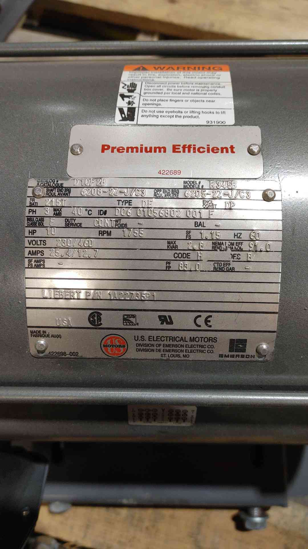 US Motors 10HP 230/460 25.4/12.7A 3PH Motor R345B (SKU: 112219)