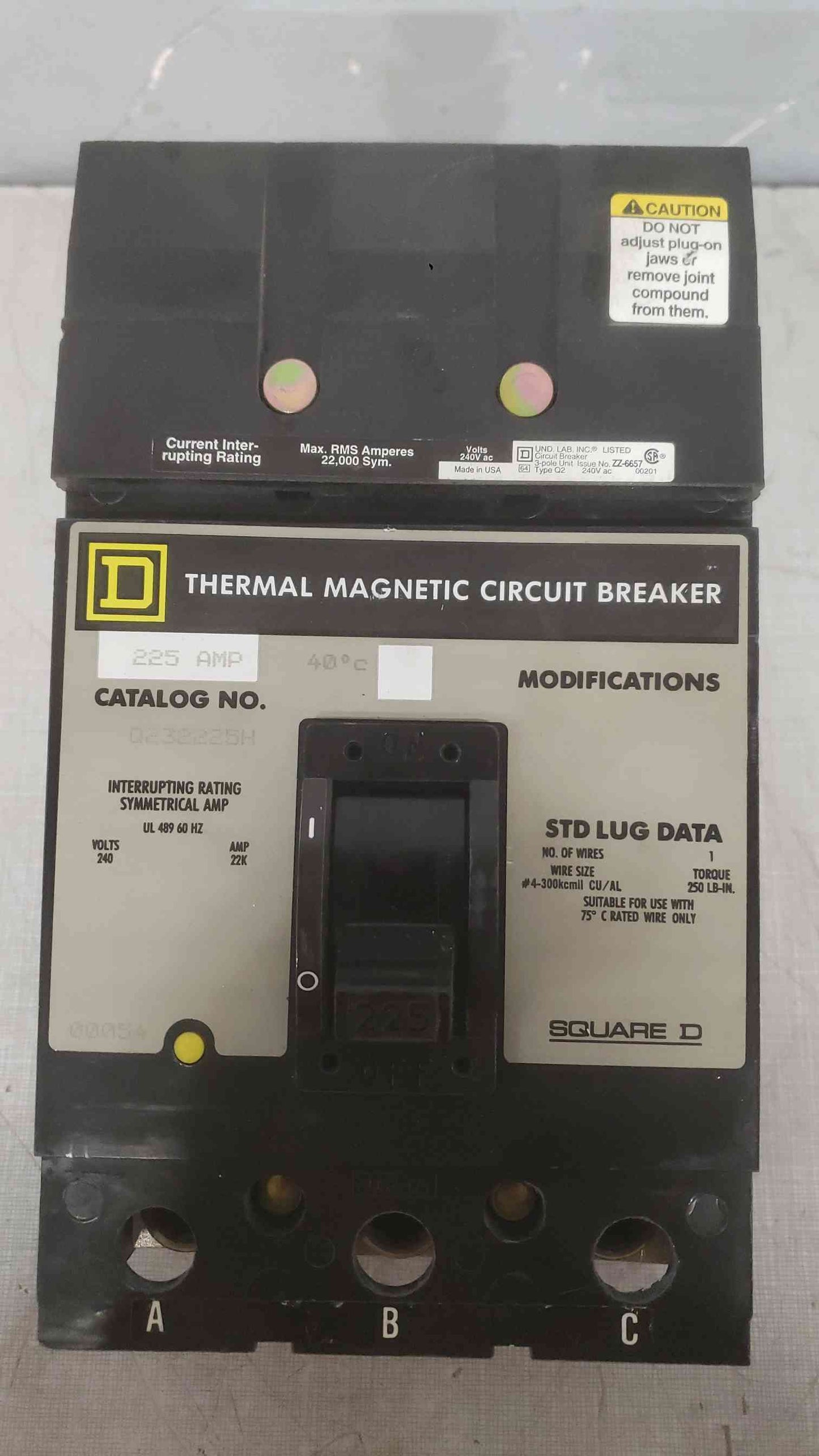 Square D 225A I-Line 240VAC 3 Pole Breaker Q232225H (SKU: 112236)