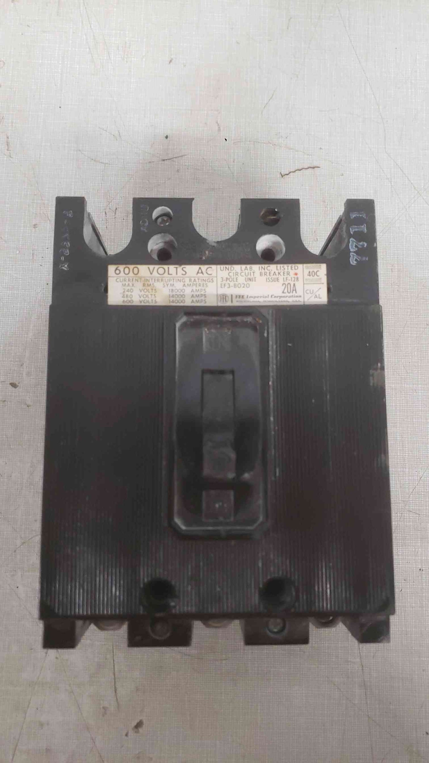 I-T-E 20A 600VAC 3 Pole Breaker EF3-B020 (SKU: 112243)