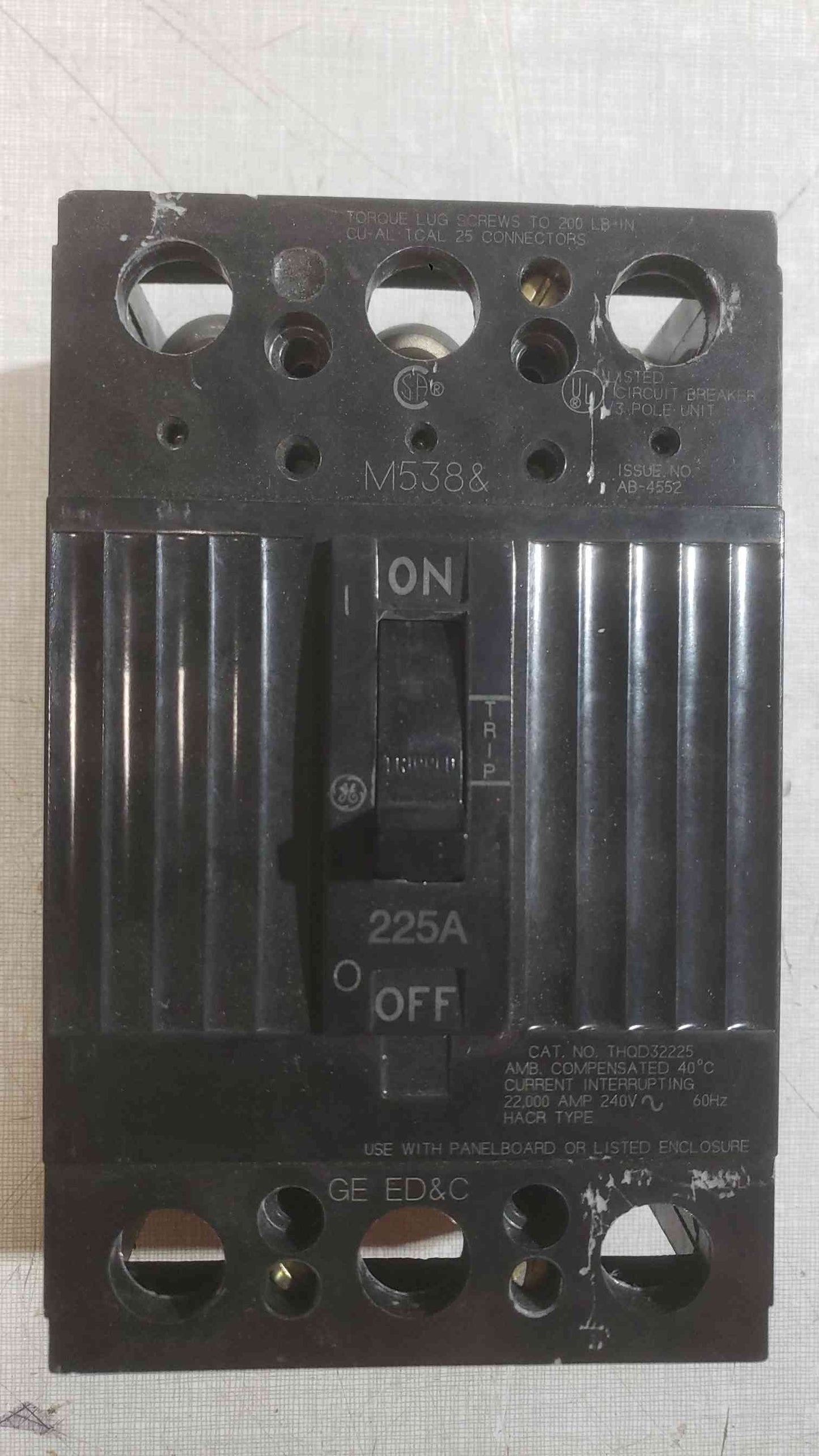 GE 225A 240V 3 Pole Breaker THQD32225 (SKU: 112247)
