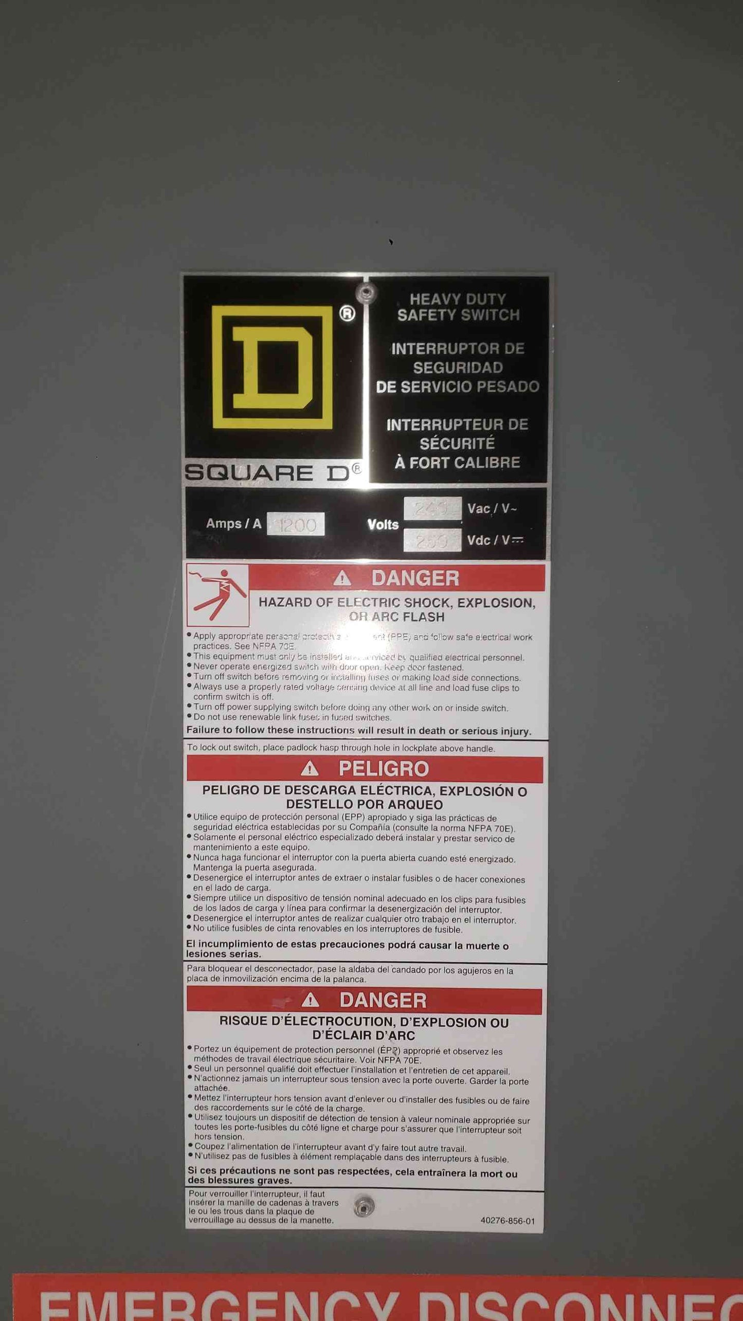 Square D 1200A 240VAC Heavy Duty Safety Switch (SKU: 112300)