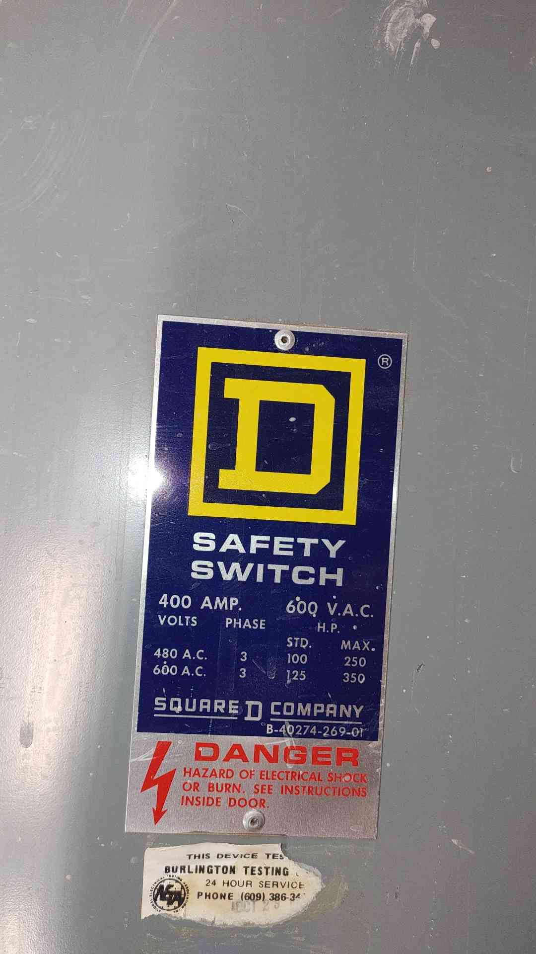 Square D 400A 600VAC 3PH Safety Switch H 365-N (SKU: 112277)