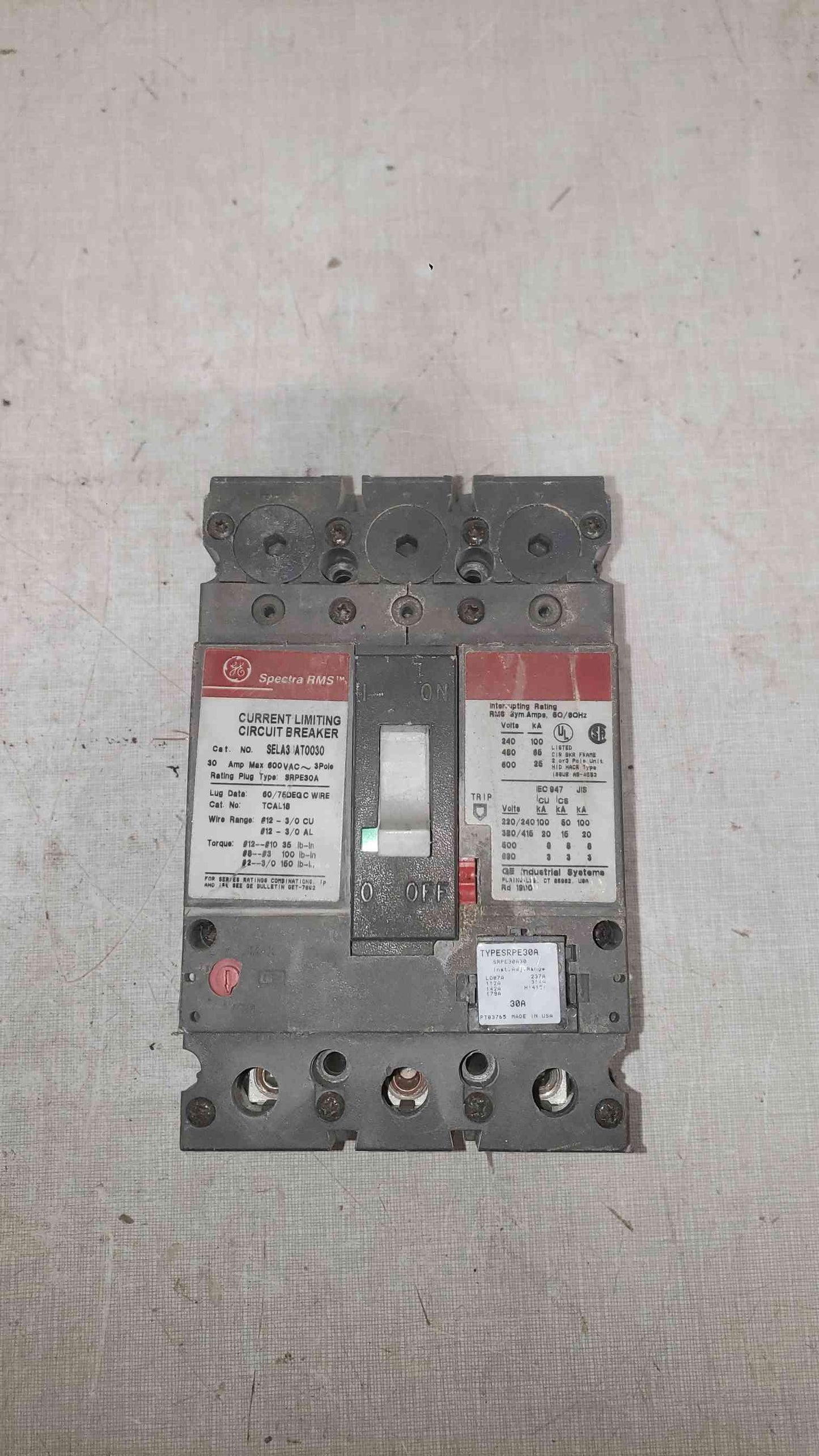 GE 30A 600VAC 3 Pole Breaker SELA36AT0030 (SKU: 112283)