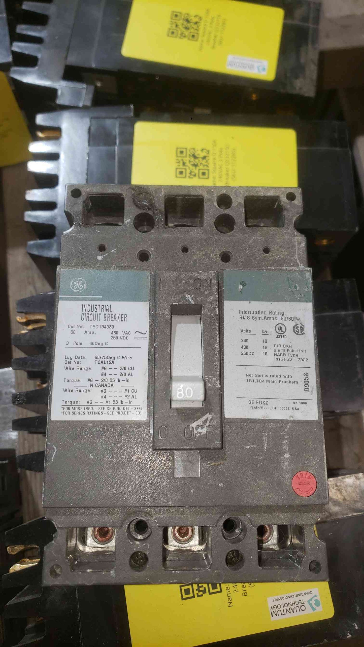 GE 80A 480V 3 Pole Breaker TED124080 (SKU: 112290)