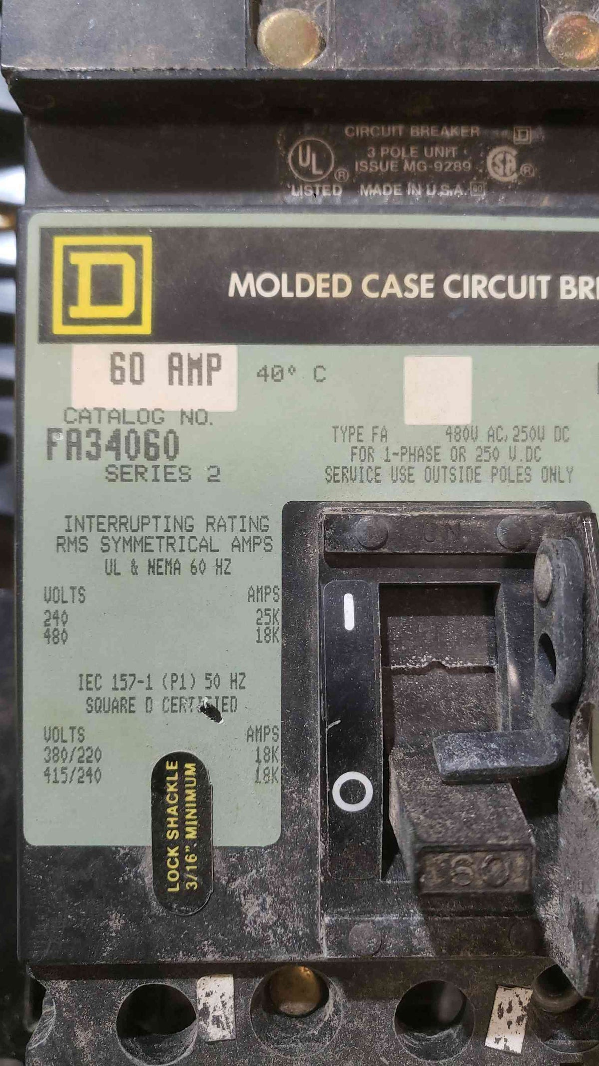 Square D 60A 480VAC 3 Pole Breaker FA34060 (SKU: 112293)
