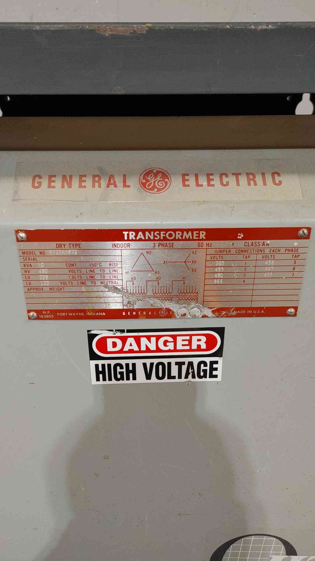 30KVA GE 480V x 120/208V 3PH Indoor Dry Type Transformer 9T23A3872(SKU: 112344)