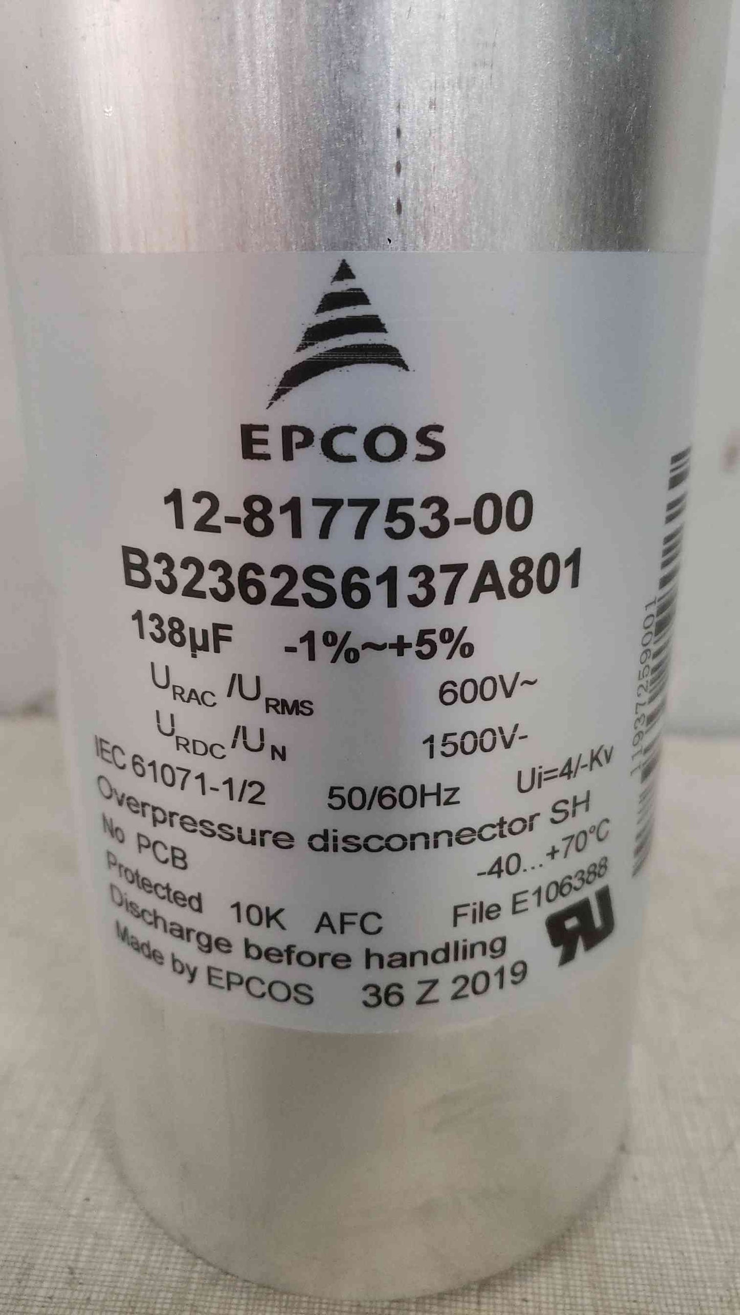 EPCOS 138uF 50/60Hz Capacitor B32362S6137A801 (SKU: 112351)