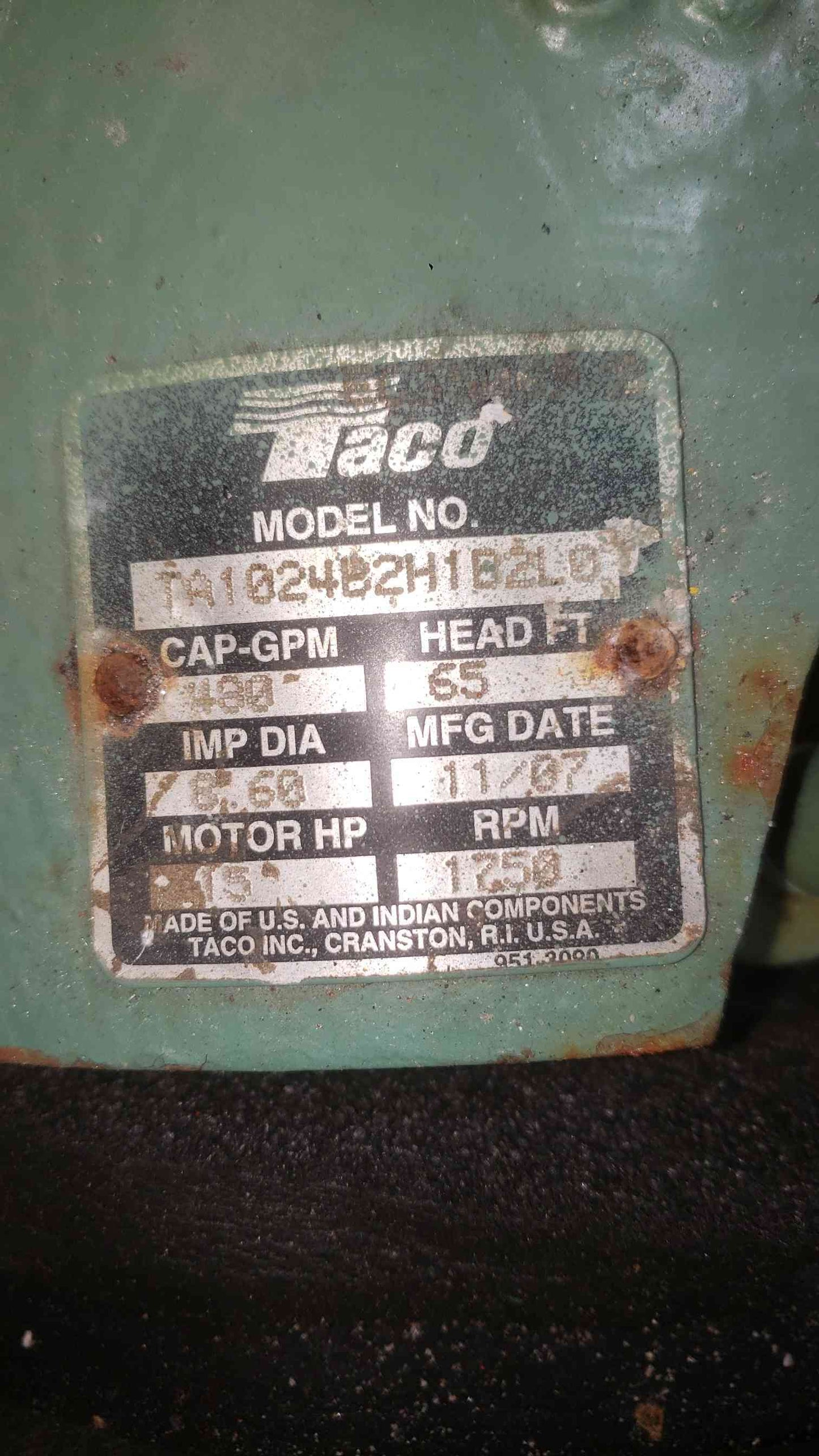 Taco 15HP 1750RPM Motor Driven Pump Package TA1024B2H1B2L0 (SKU: 112563)