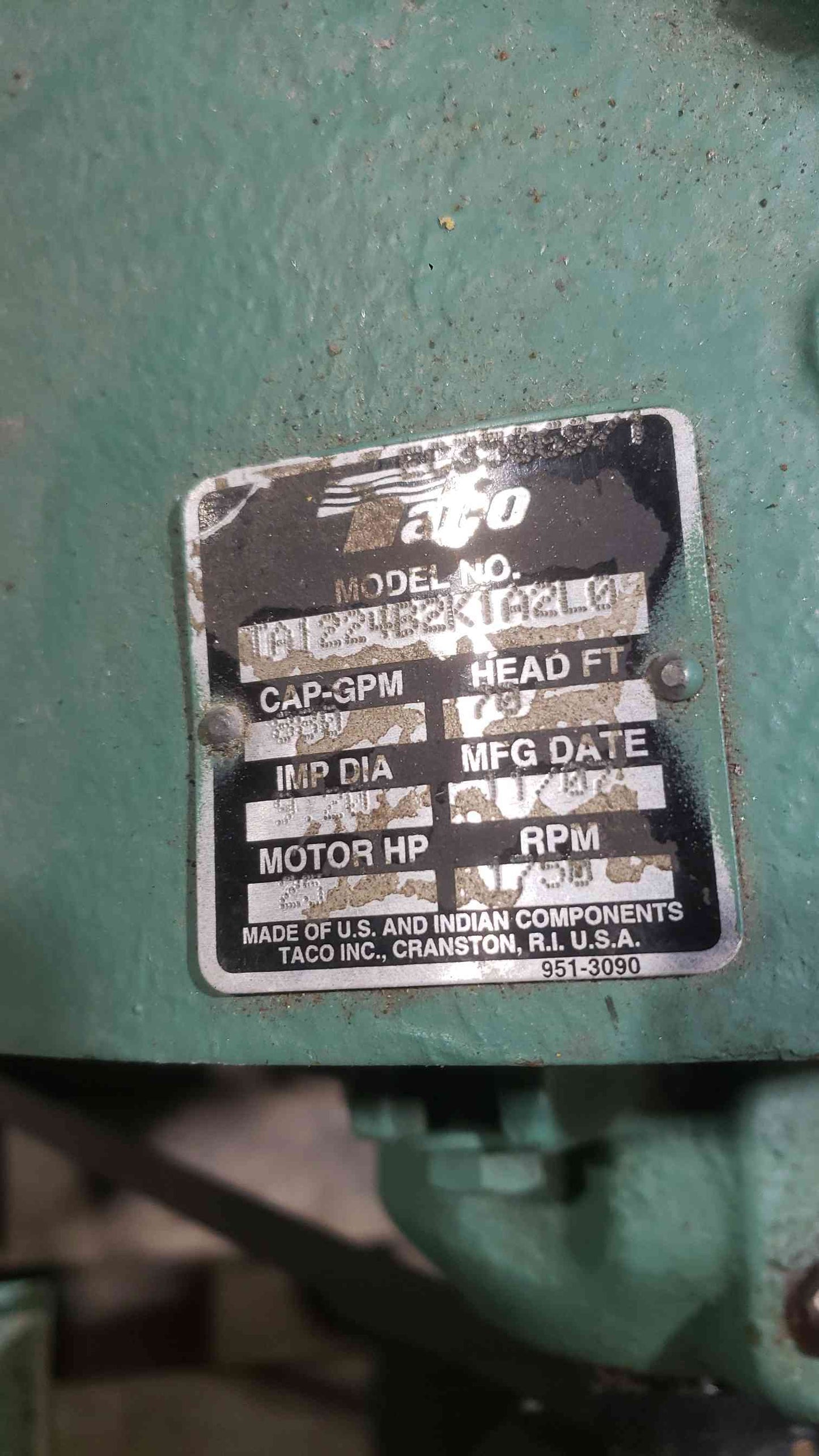 Taco 25HP 1750RPM Motor Driven Pump TA1224B2K1A2L0 (SKU: 112564)