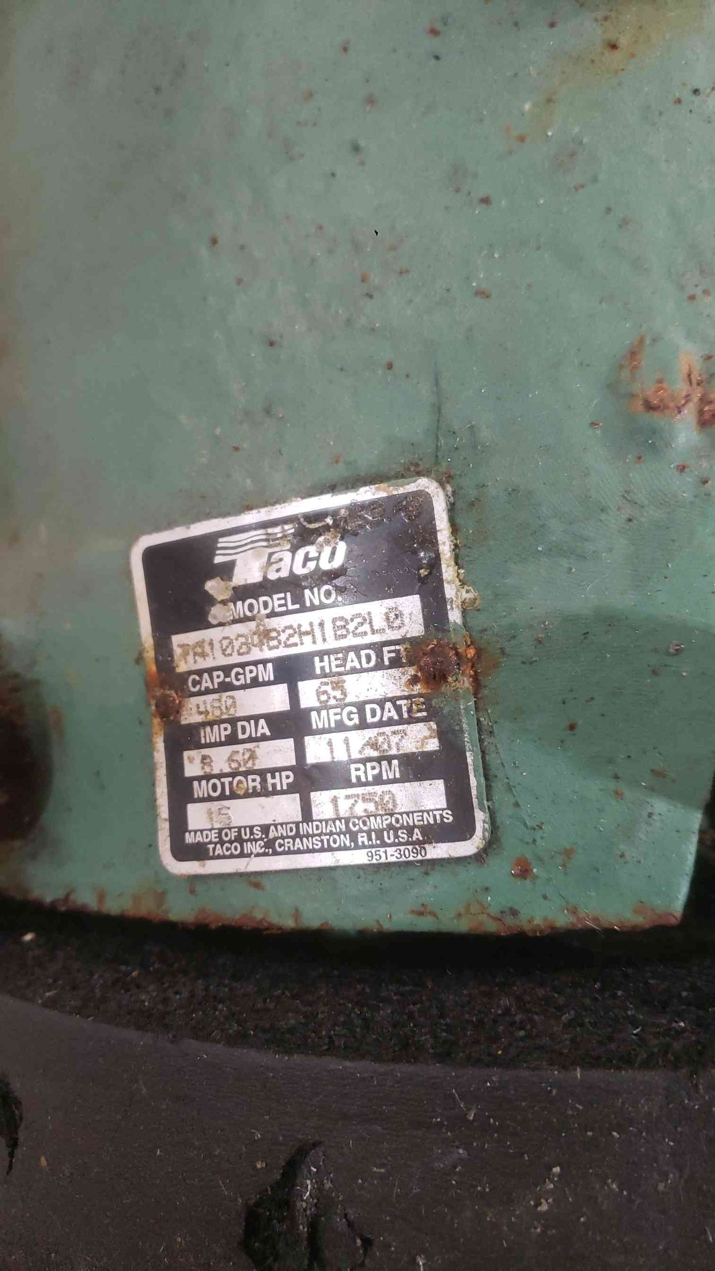 Taco 15HP 1750RPM Motor Driven Pump TA1034B2H1B2L0 (SKU: 112565)