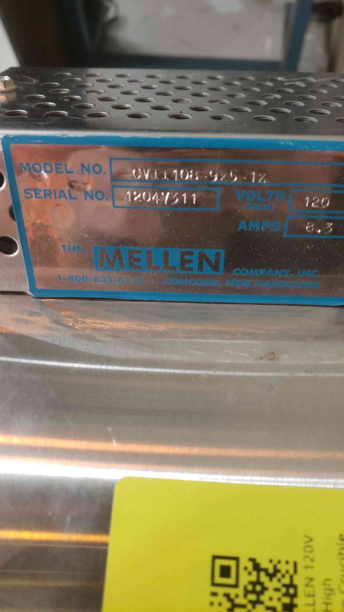 MELLEN 120V 8.3A High Temperature Crucible Furnace CVII108-9x5-1Z (SKU: 112558)