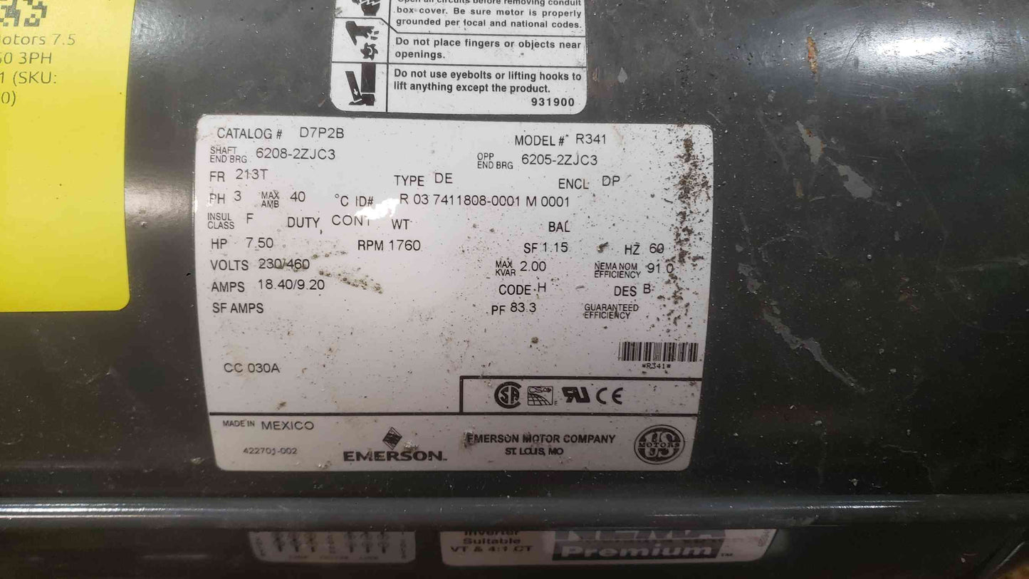 US Motors 7.5HP 230/460 3PH Motor R341 (SKU: 112600)