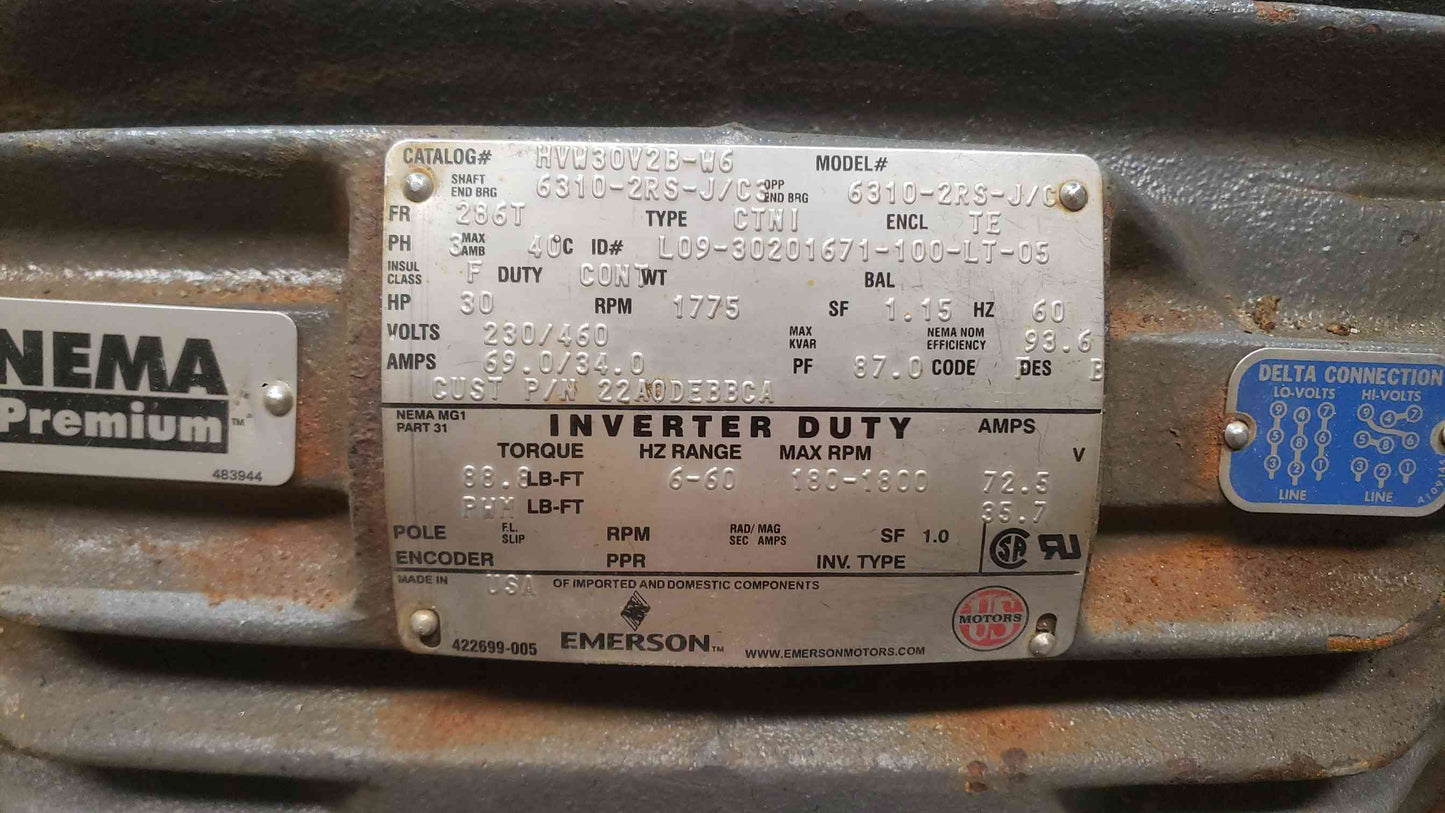 EMERSON 30HP 230/460 3PH Motor 6310-2RS-J/C (SKU: 112601)