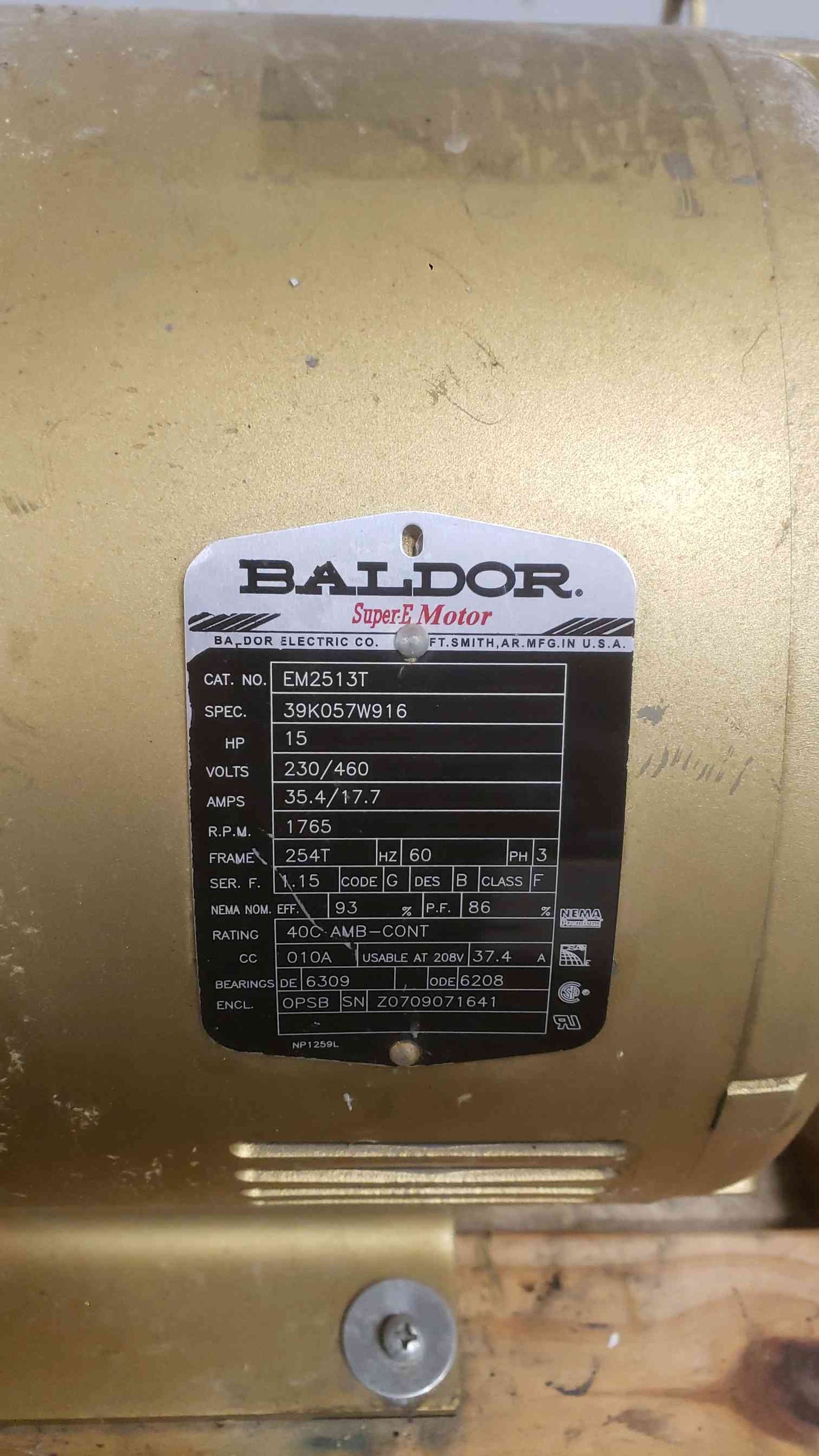 Baldor 15HP 230/460 3PH Super-E Motor EM2513T (SKU: 112613)