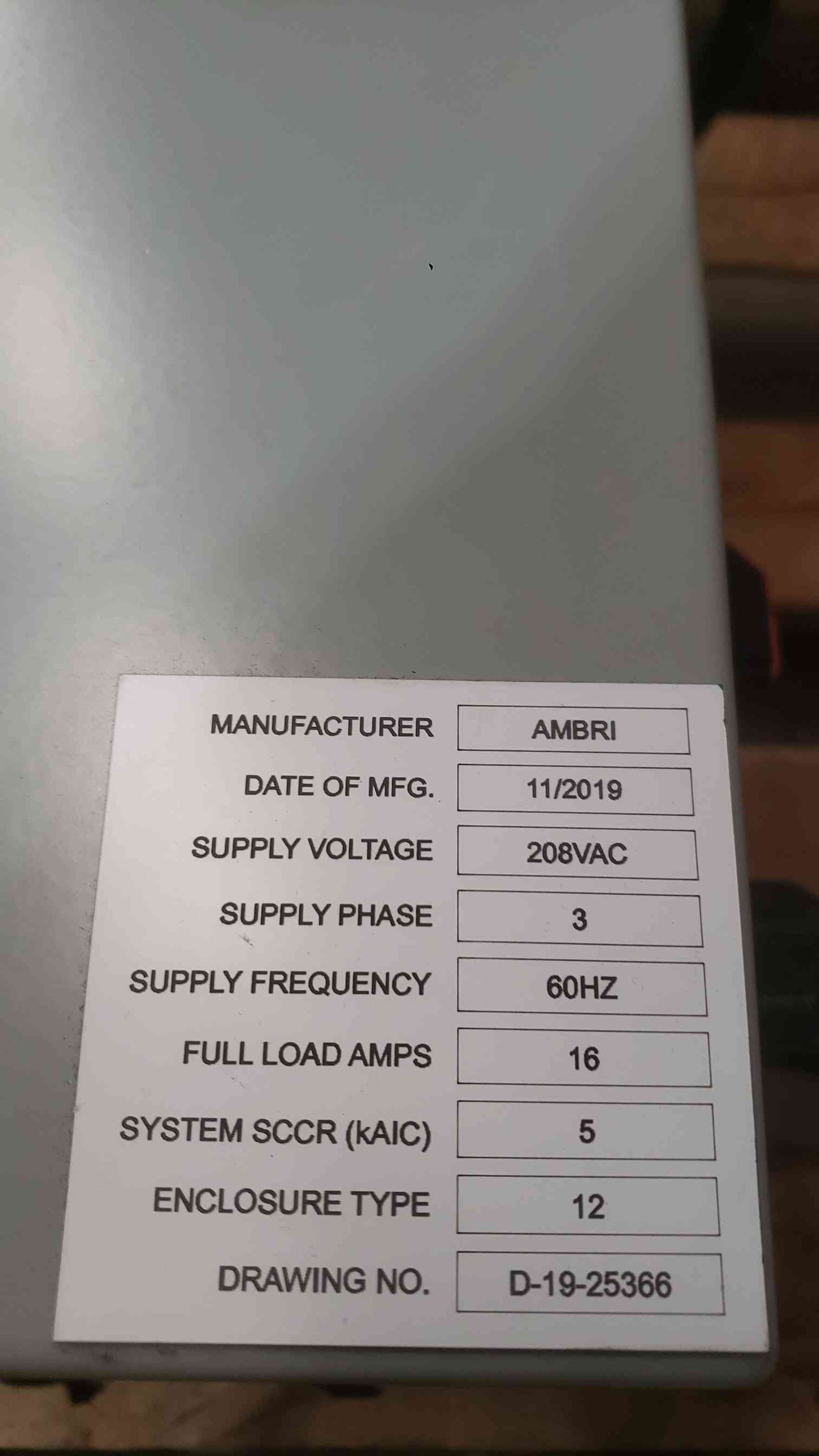 Ambri 208VAC 16A 3PH 3-Zone Heater Control Panel Meters & Relays (SKU: 112615)
