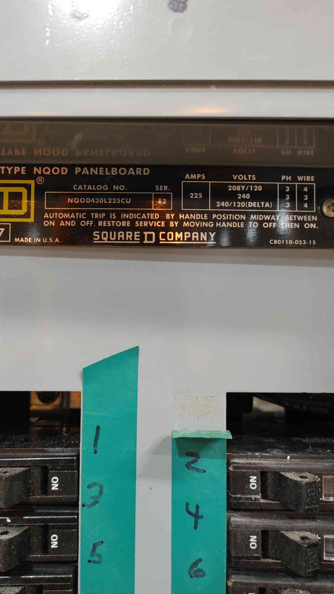 Square D NQOD 225A MAX 240/120V 3PH 4W Panelboard NQOD430L225CU(SKU: 112642)