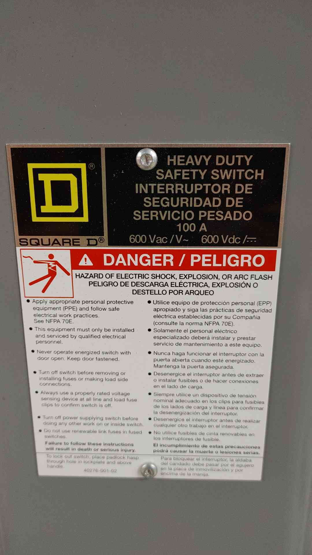 Square D 100A 600V Heavy Duty Safety Switch H363(SKU: 112663)