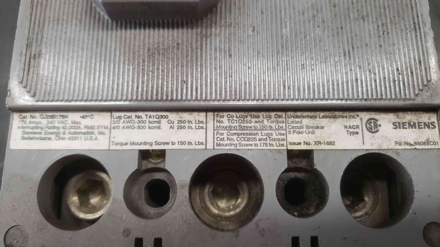 Siemens 175A 240VAC 3 Pole Breaker QJ23B175H (SKU: 112676)