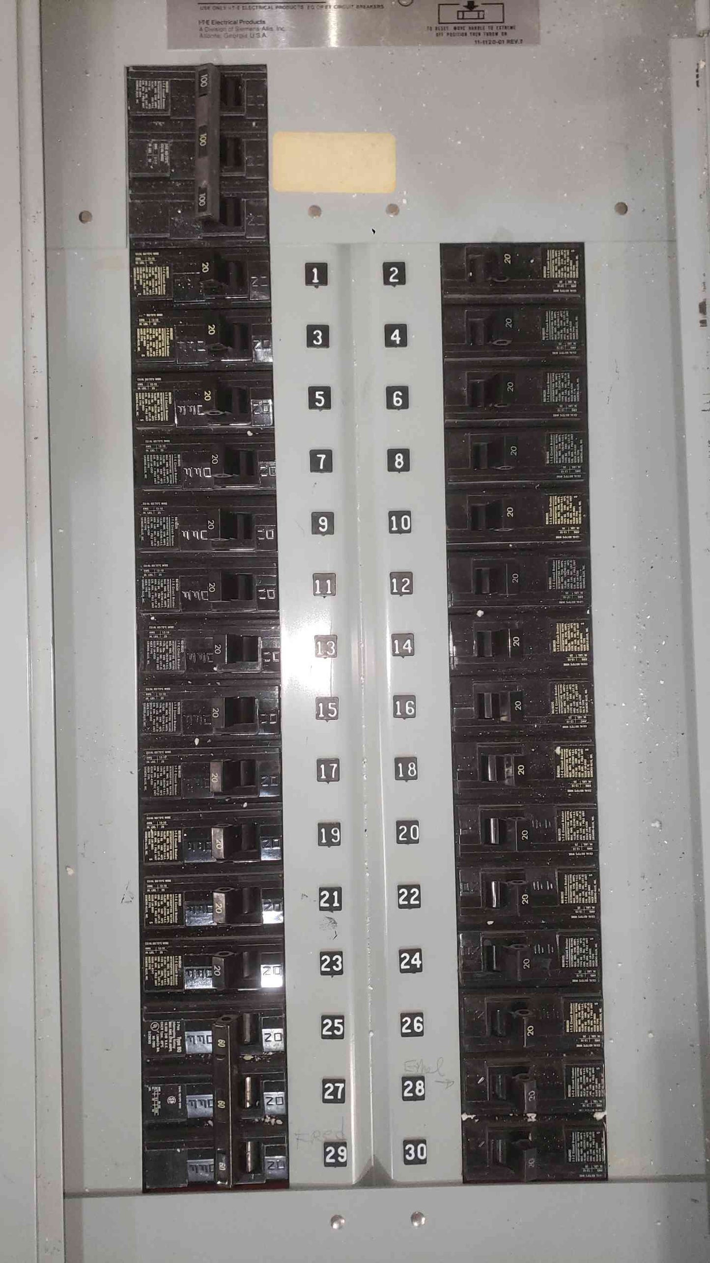 I-T-E 100A 208Y/120 3PH 4W Panelboard (SKU: 112722)