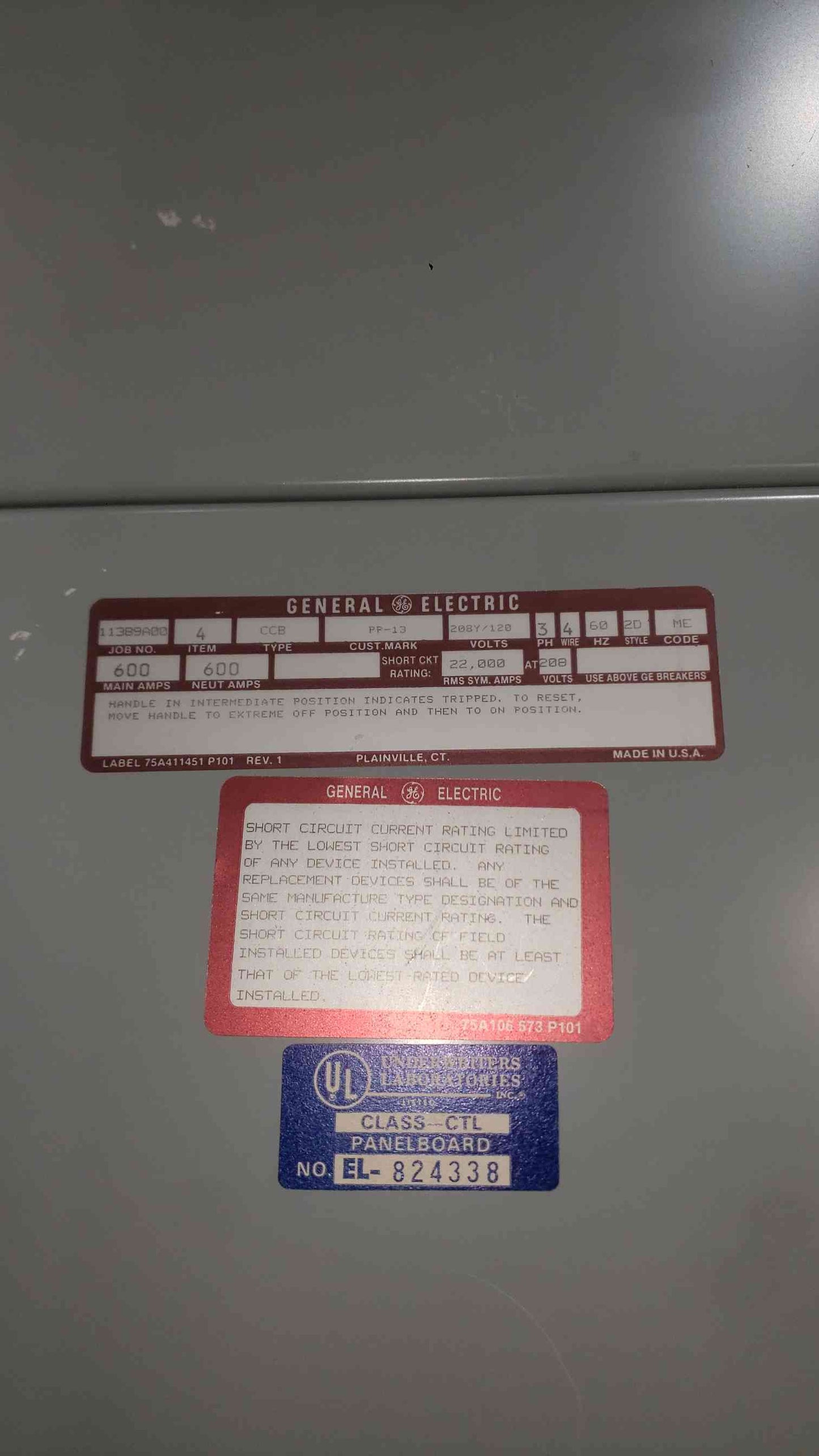 GE Spectra Series 600 Amp 208Y/120V 3PH 4W Distribution Panelboard CCB THED Breakers (SKU: 112809)