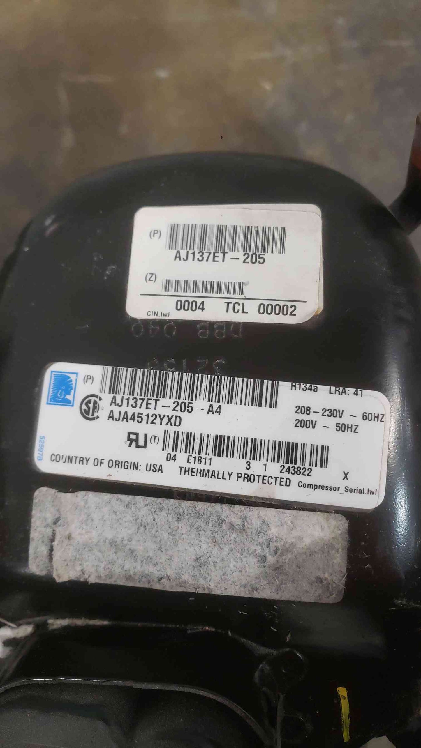 Tecumseh 208-230V Scroll Air Compressor AJ137ET-205-A4 (SKU: 112826)