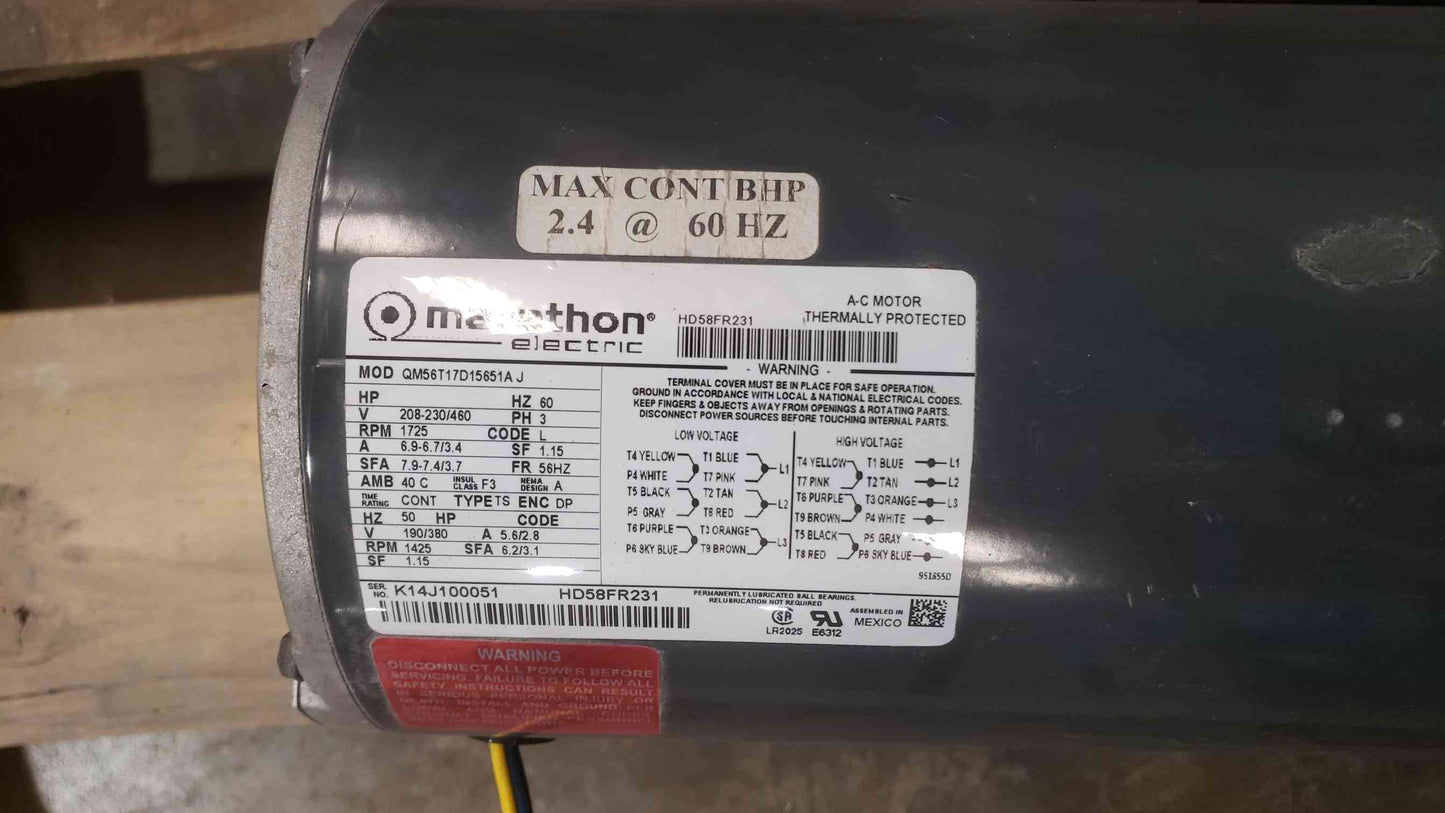 Marathon Electric 208-230/460 3PH Motor QM56T17D15651A J (SKU: 112821)