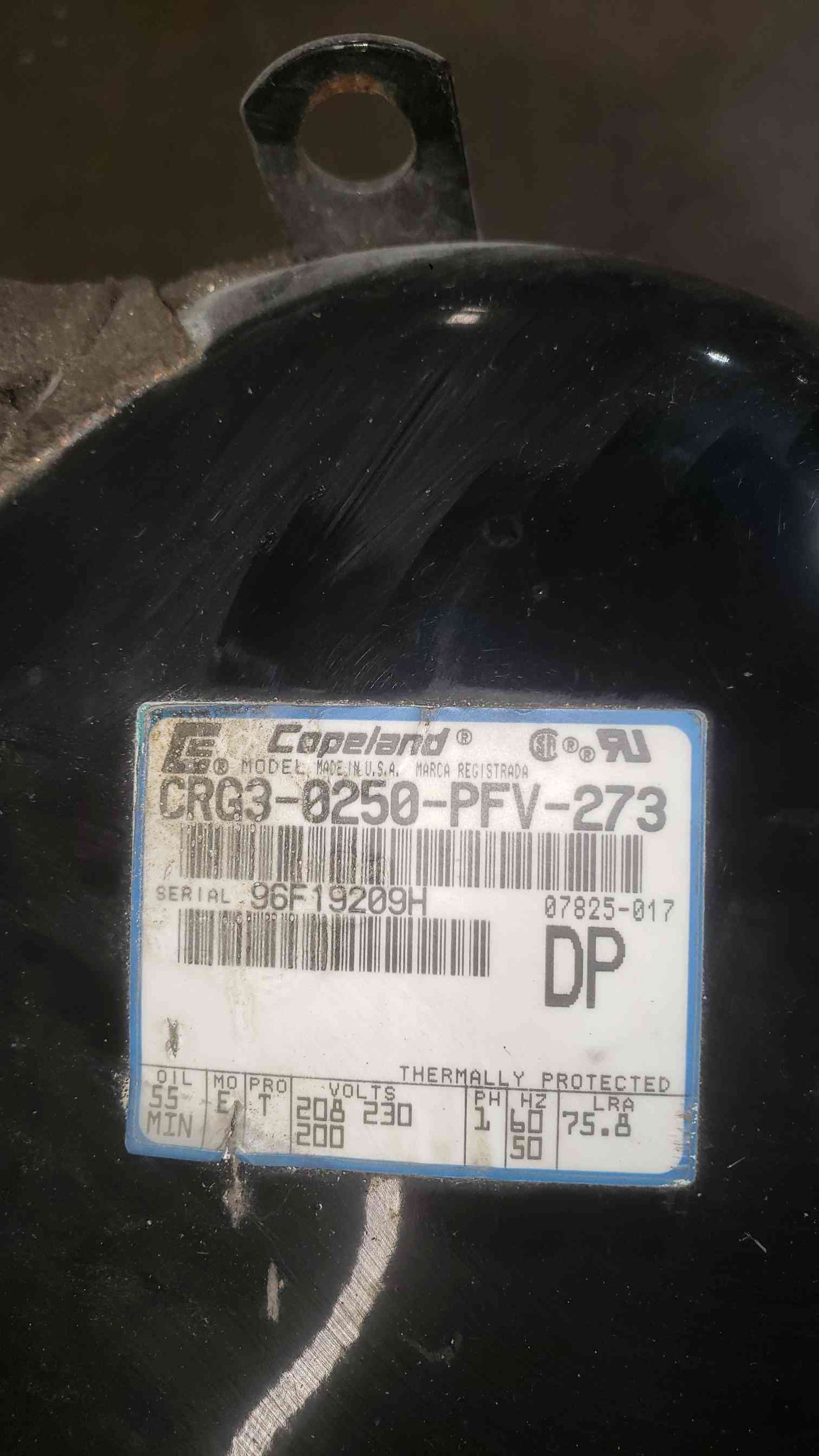 Copeland 208/230 1PH Compressor CRG3-0250-PFV-273 (SKU: 112835)