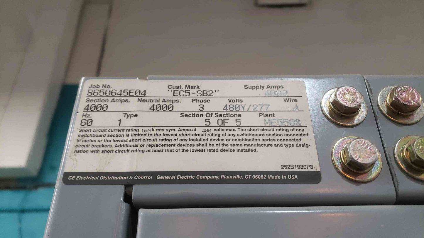 GE Power Break II SSD40B440H 4000A 3-Pole 600V Insulated Case Circuit Breaker in Switchboard Section (SKU: 113121)