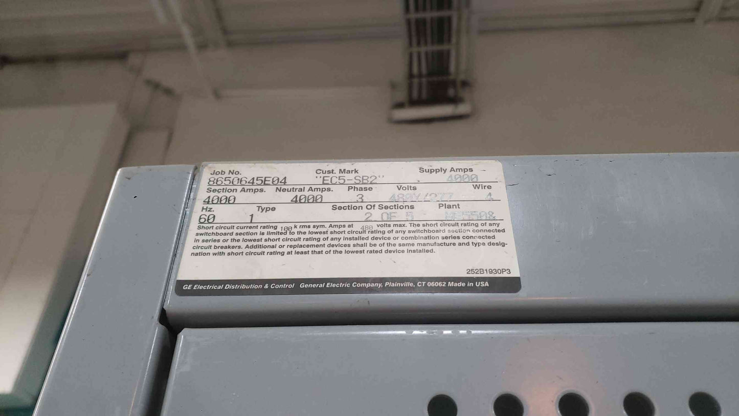 GE Spectra Series 4000A Switchboard Section | 480Y/277V 3PH 4W | (6) 800A & (1) 400A 3-Pole Breakers(SKU: 113125)