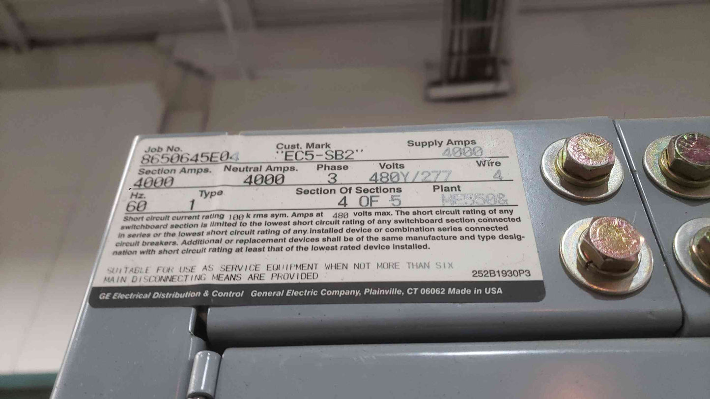 GE Spectra Series 4000 Amp Main Switchgear Section 480V 3PH Power Break II SSD40B440H (SKU: 113127)