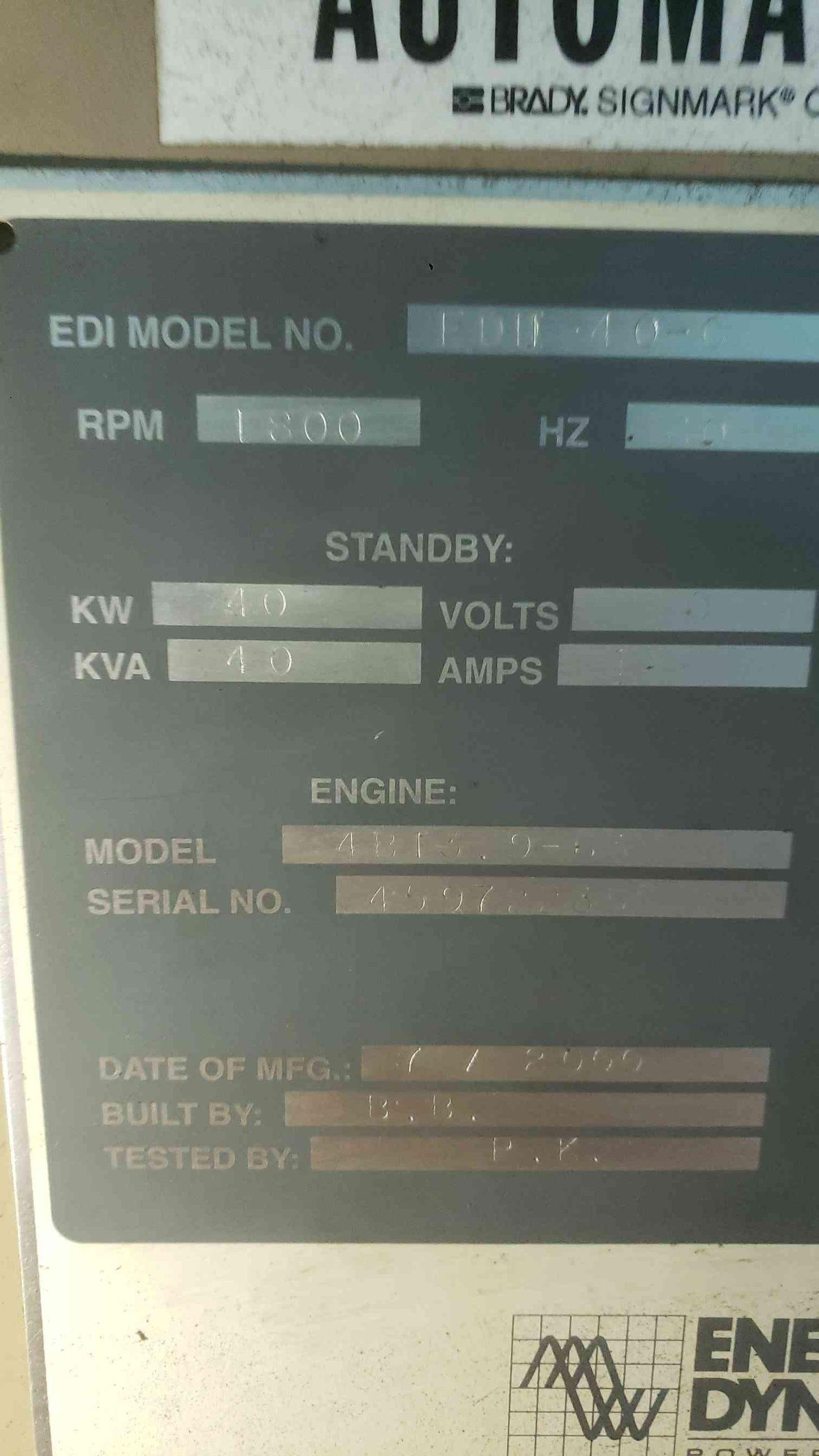 AS-IS 40kW Diesel Generator Cummins 4BT 3.9 Turbo 120/240V 1400 Hours TESTED (SKU: 113182)
