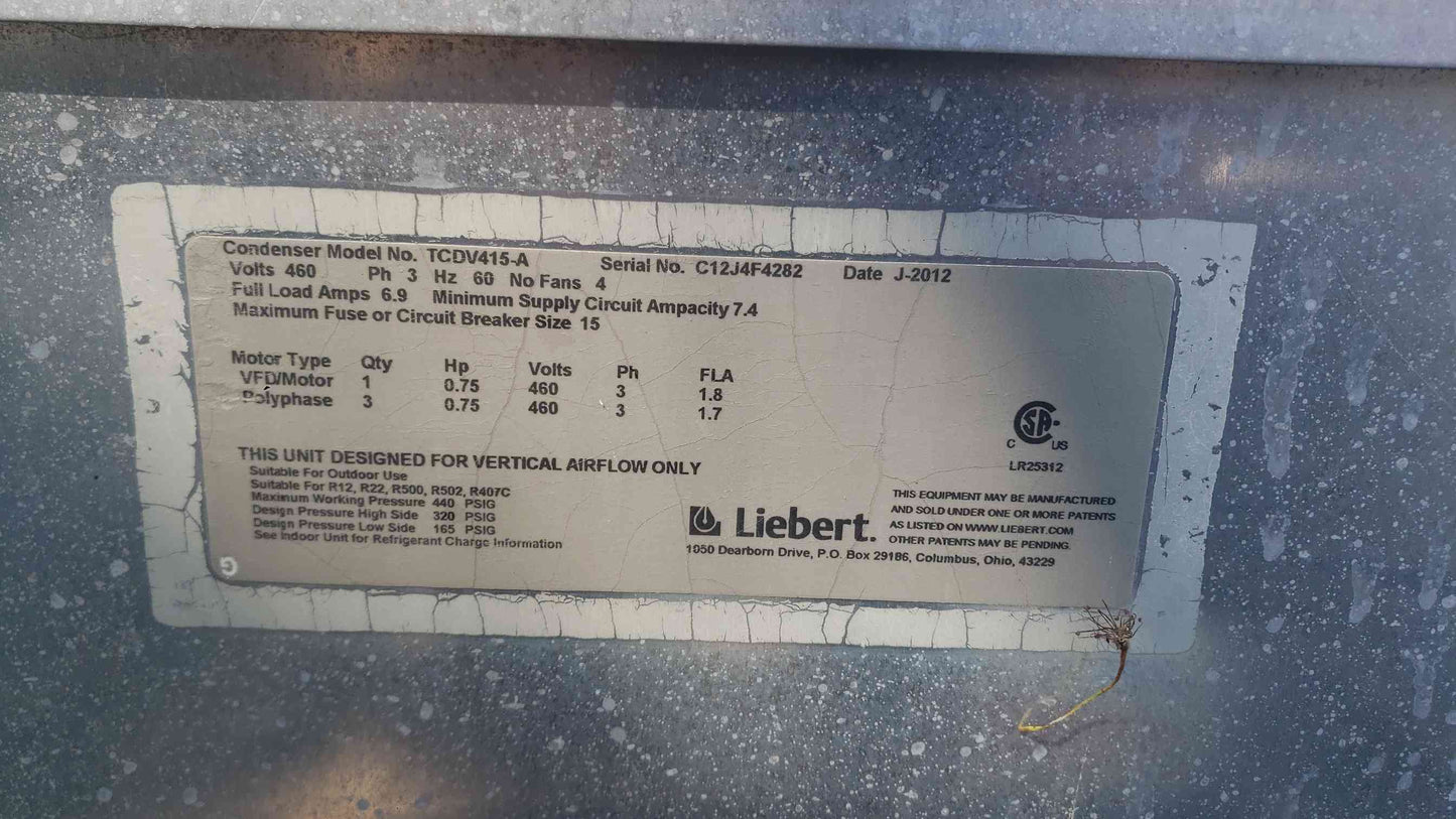 Liebert 4 Fan VFD Air Cooled Condenser TCDV415-A 460V 3PH Condenser (SKU: 113369)