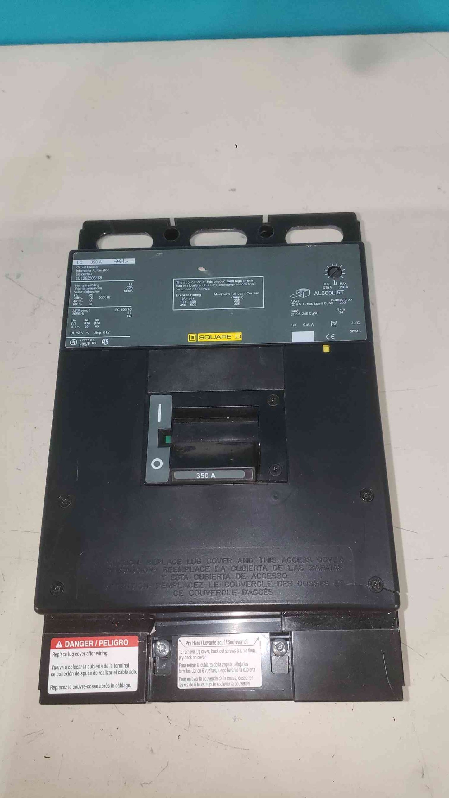 Square D LCL363506168 350 Amp 3 Pole 600V Circuit Breaker LCL 350A 65k LC Frame (SKU: 113388)