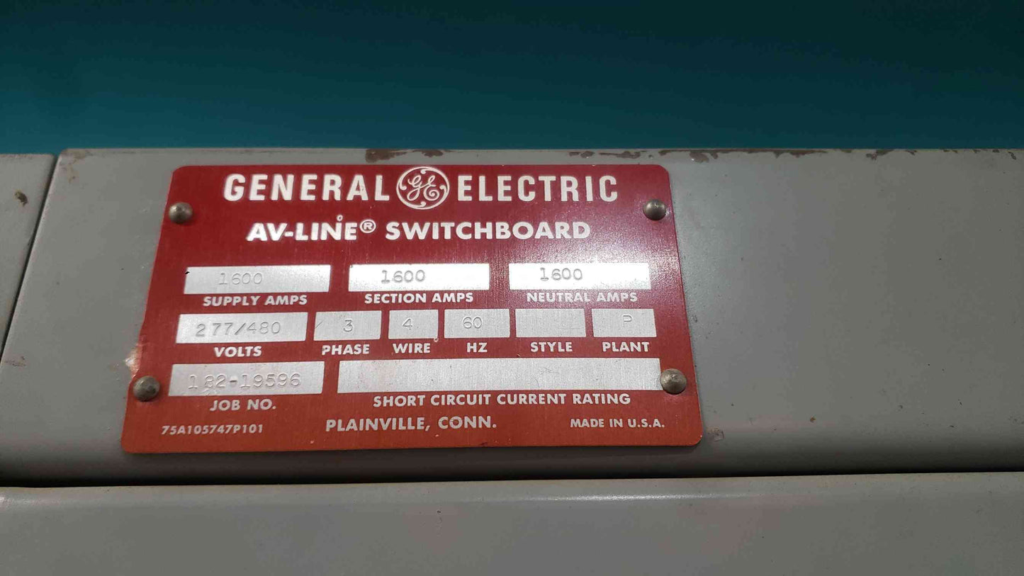 GE AV-Line Switchboard 1600A 480V 3PH 4W 10 Breaker Dist Main Power Break (SKU: 113494)