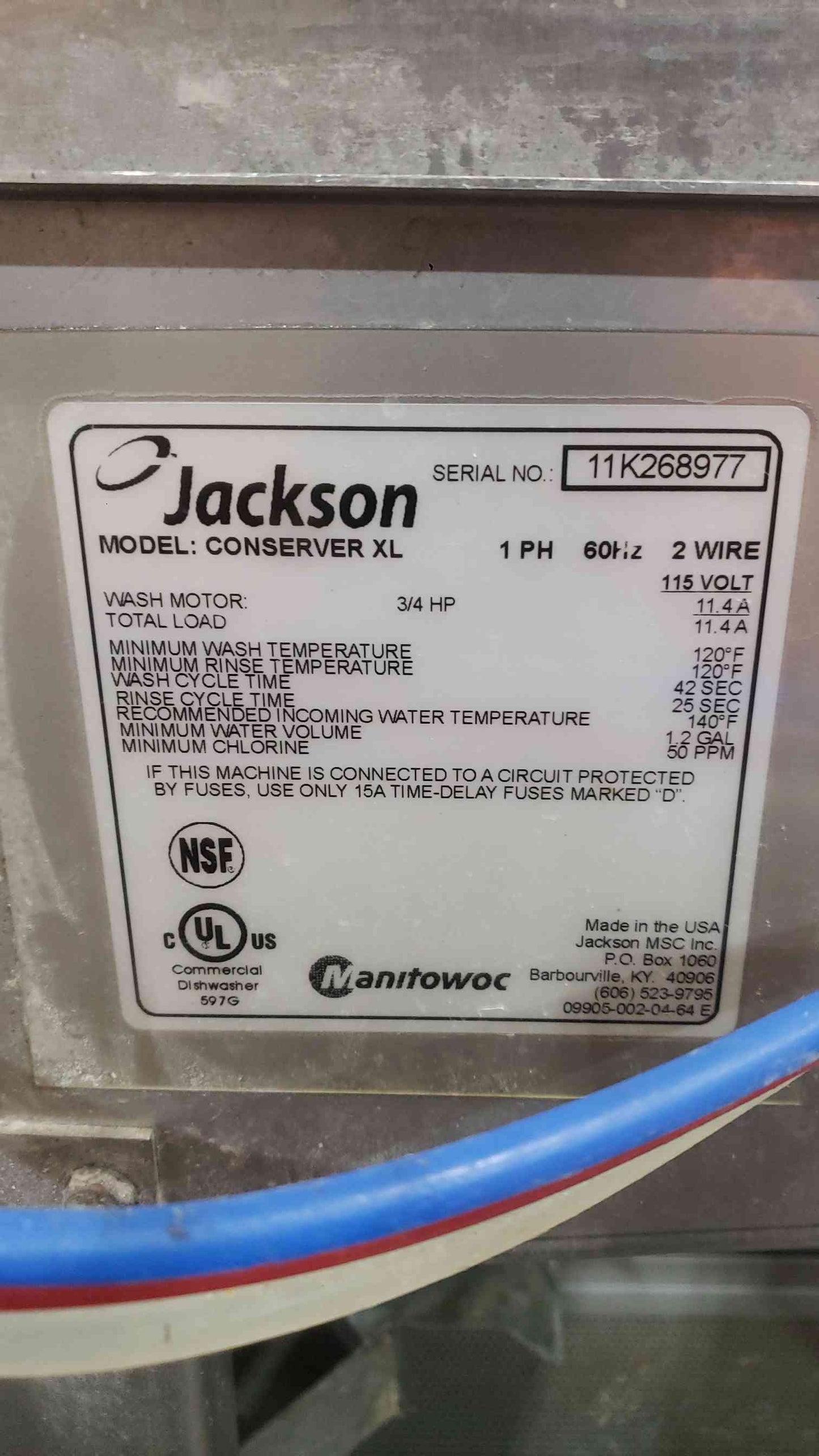 Jackson Conserver XL Commercial High Temp Dishwasher 115V 1PH 3/4HP (SKU: 113207)