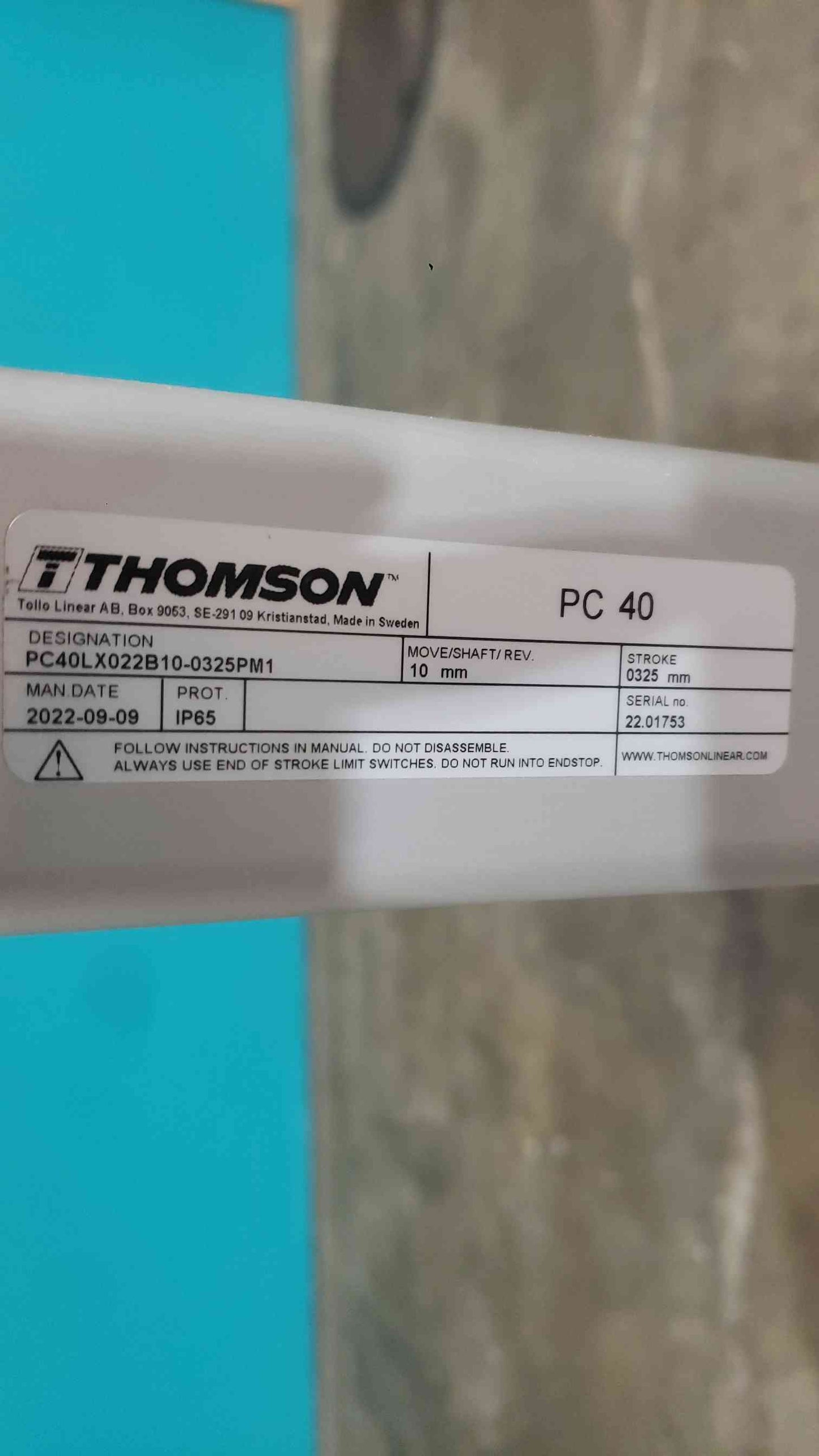Thomson PC40 Linear Actuator PC40LX022B10-0325PM1 325mm Stroke Turntable Motor (SKU: 113620)