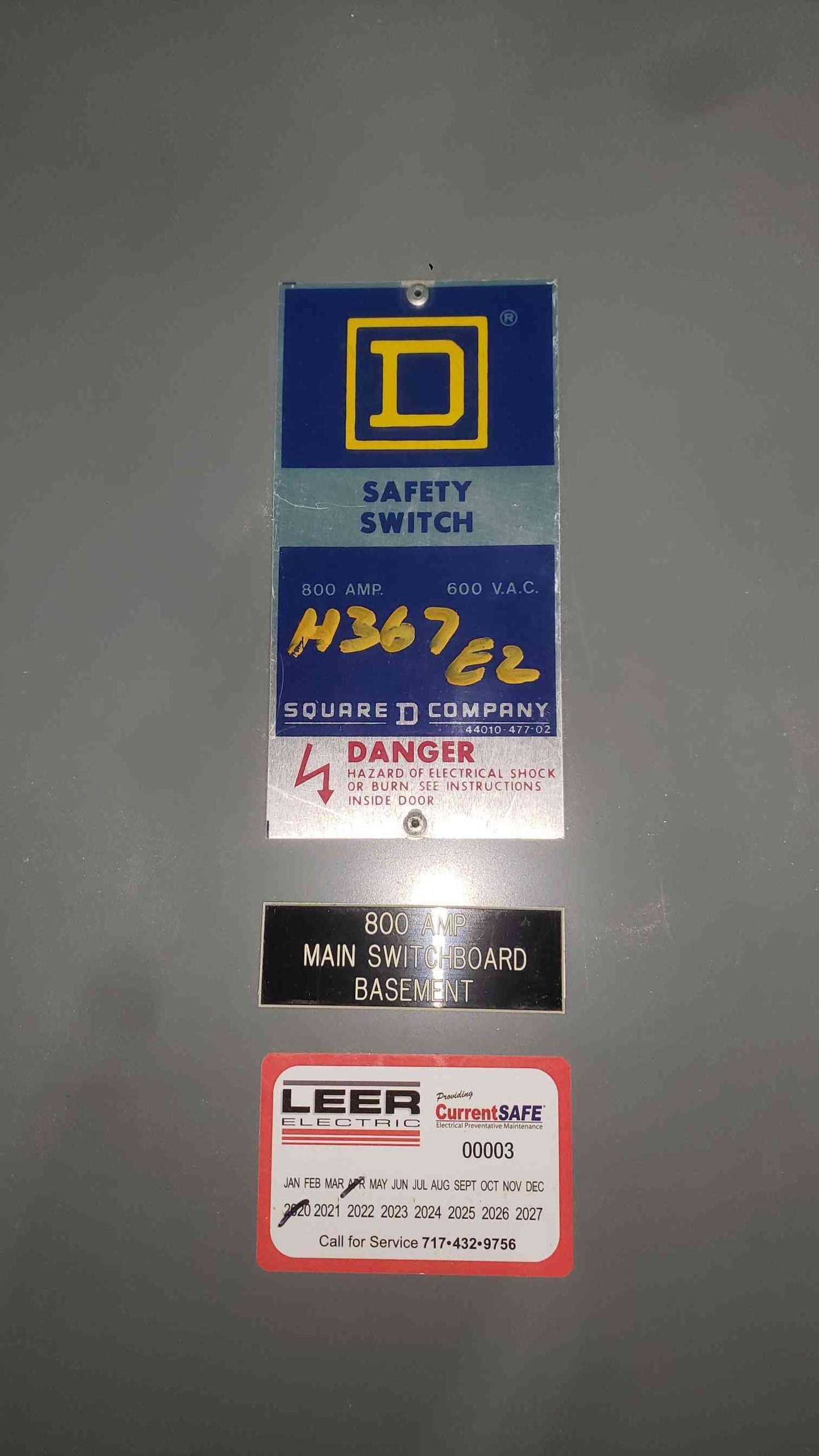 Square D H367 Series E2 800 Amp 600V 3 Pole Fusible Heavy Duty Safety Switch
