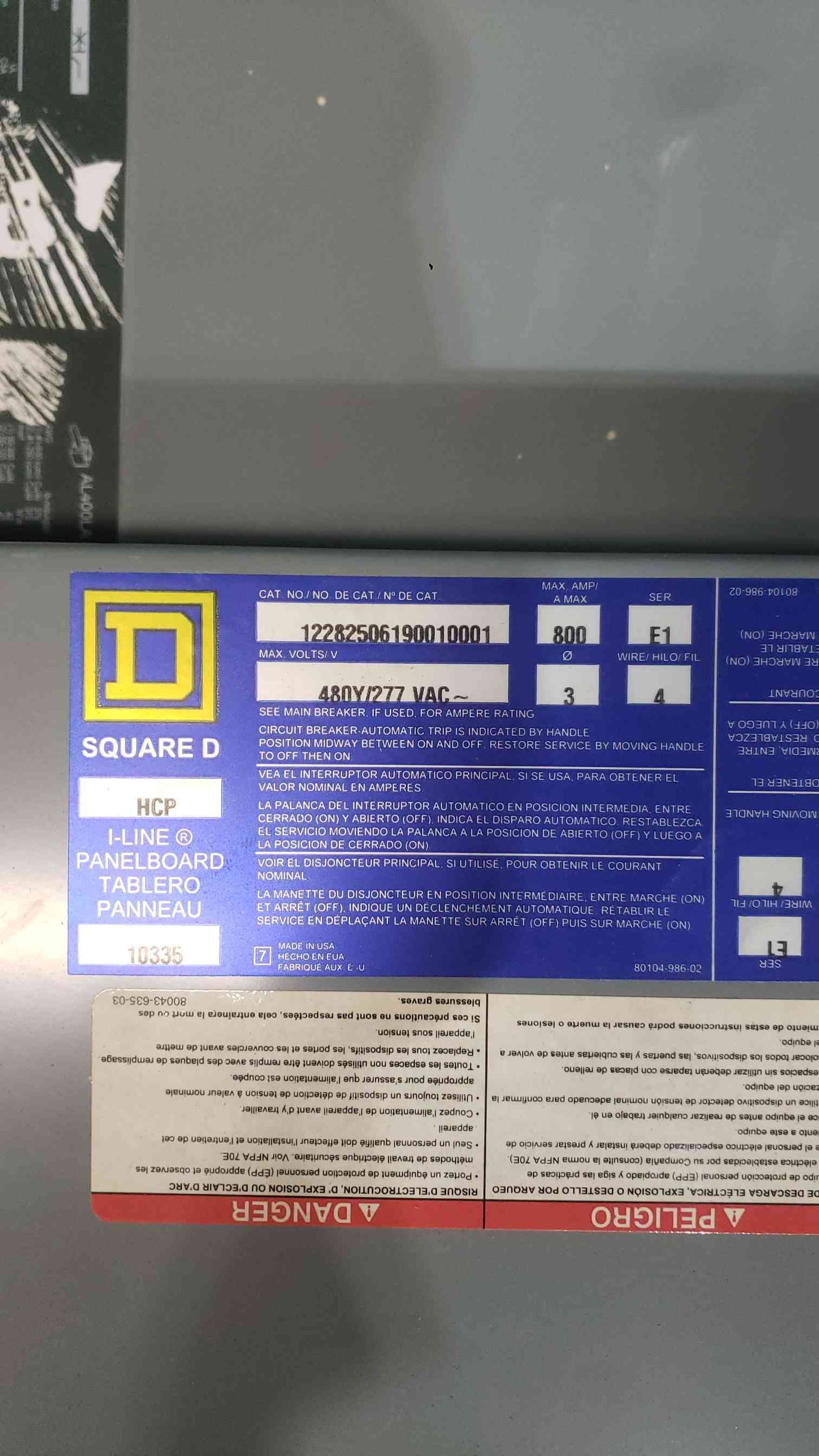 Square D I-Line 3 Phase Panelboard Loaded With 400A 200A 50A 30A 20A 3P Breakers