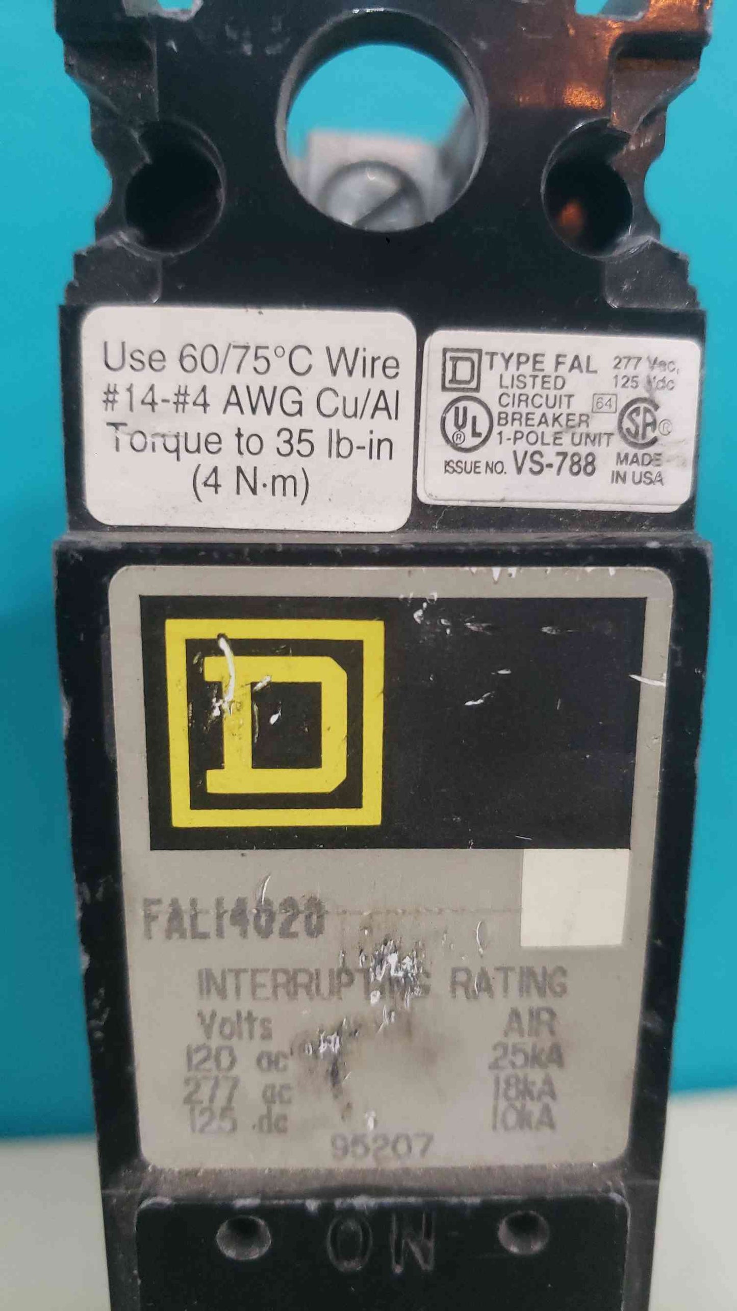 Square D 20A 120VAC 1 Pole Circuit Breaker (113793)