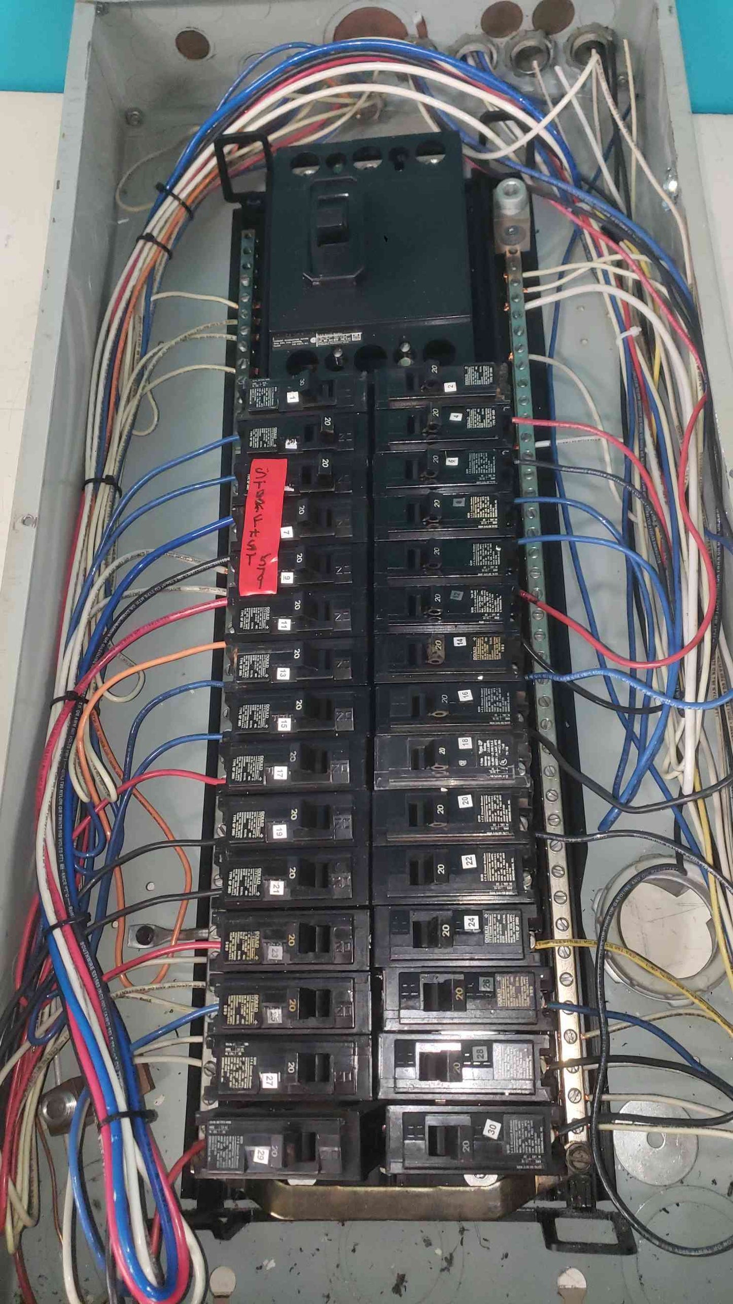 ITE Gould 150A Main Breaker QJ3-B150 3 Phase Panel Lot with 30 Single Pole 20A 30A