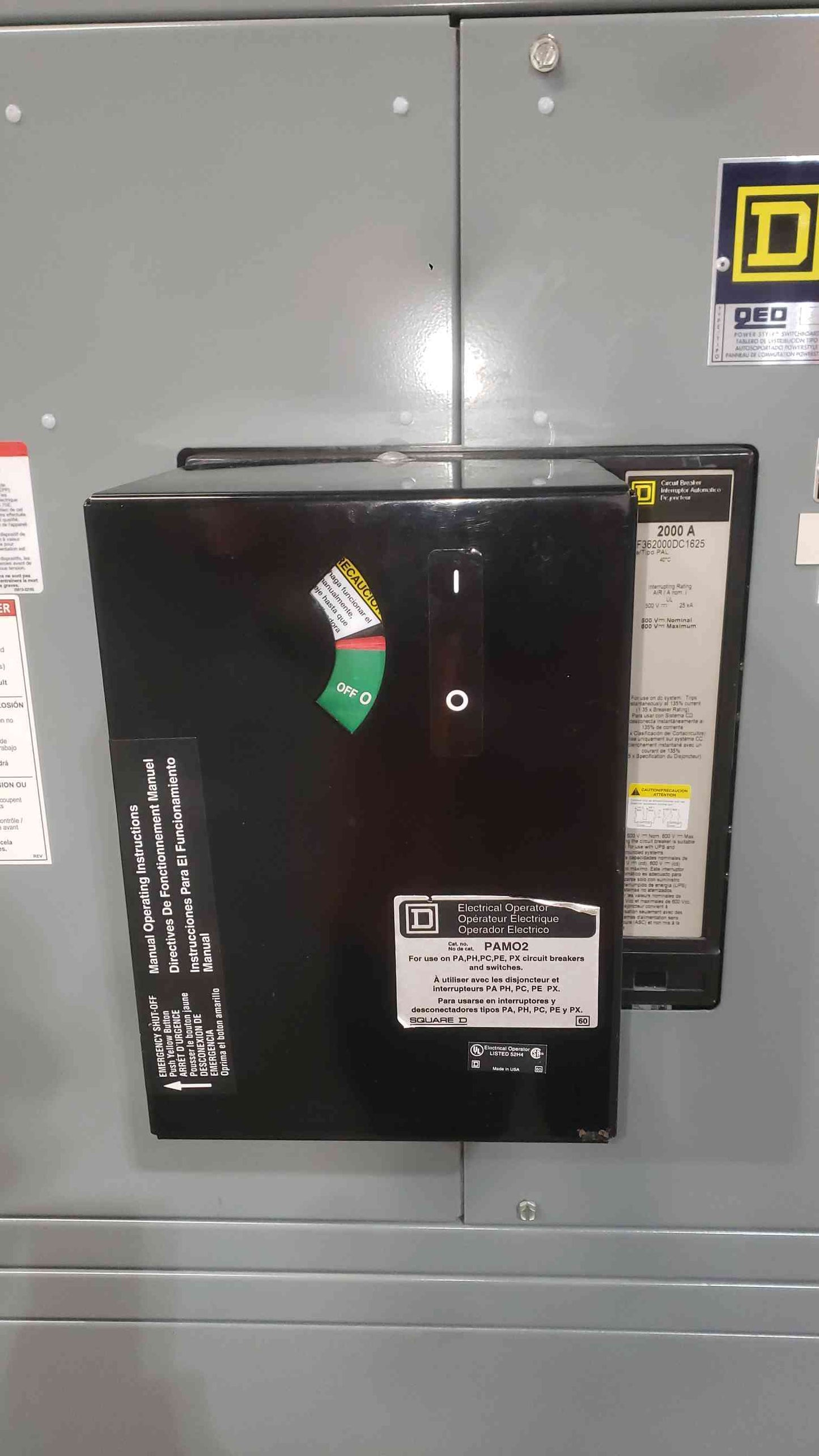 Square D QED 2000A 500VDC Switchboard Battery Disconnect Cabinet GFM600 Breaker