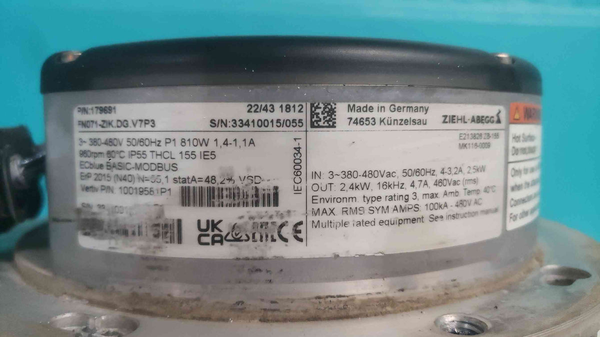 Ziehl-Abegg ECblue Motor Drive FN071-ZIK.DG.V7P3 Vertiv 10019581P1 480V 3PH Modbus